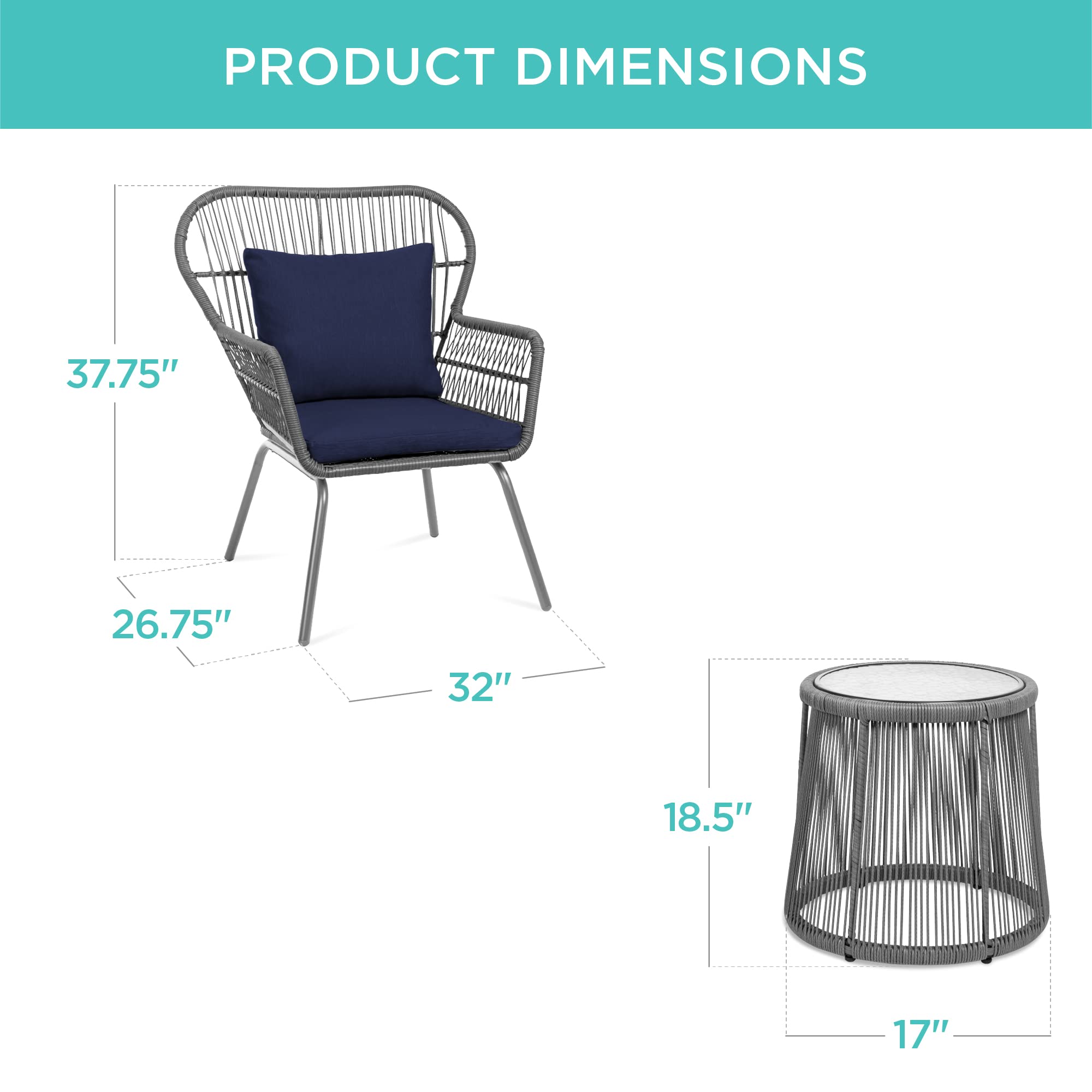 3-Piece Patio Wicker Bistro Set with Cushions