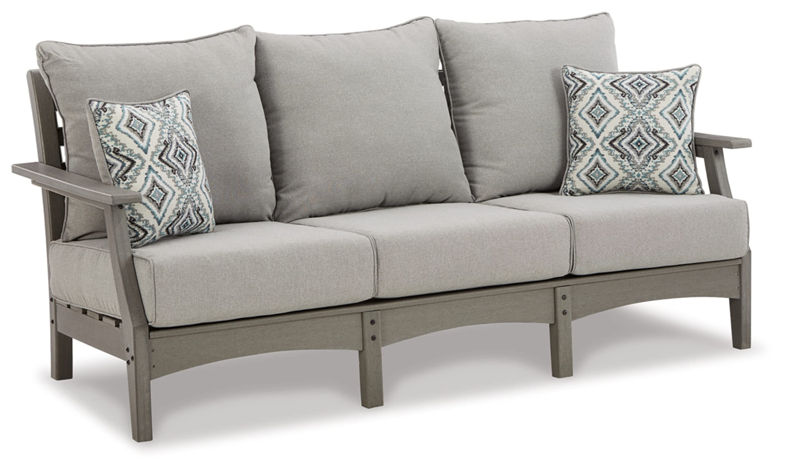 Outdoor Patio Sofa with All-Weather Cushion and 2 Throw Pillows