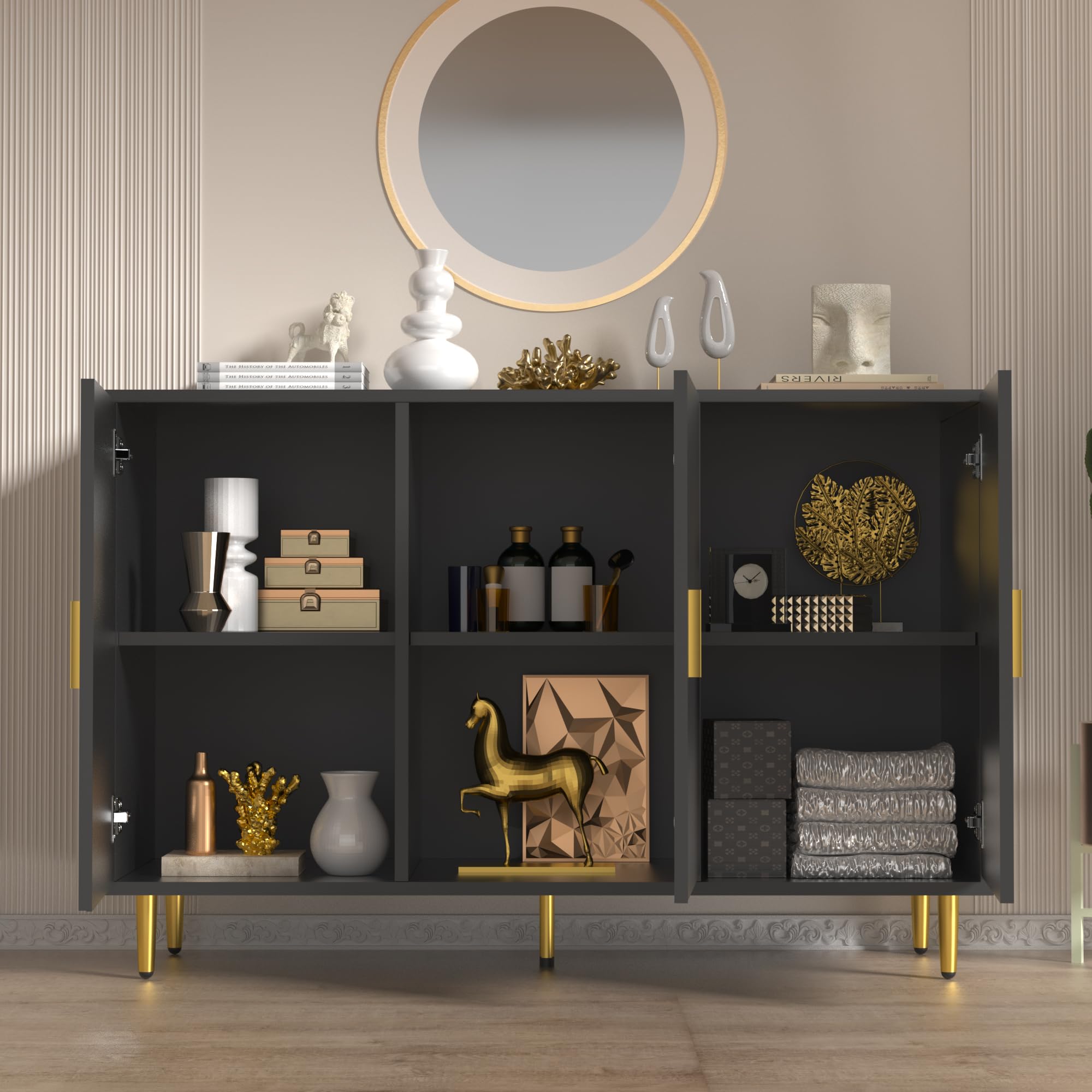 Black Sideboard Buffet Cabinet with 3 Doors