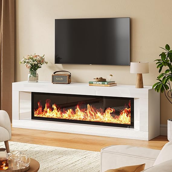 63" High Gloss Fireplace TV Stand with Electric Fireplace