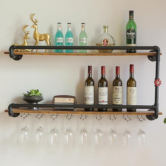 Wall-Mounted Wine Rack with Glass Holder