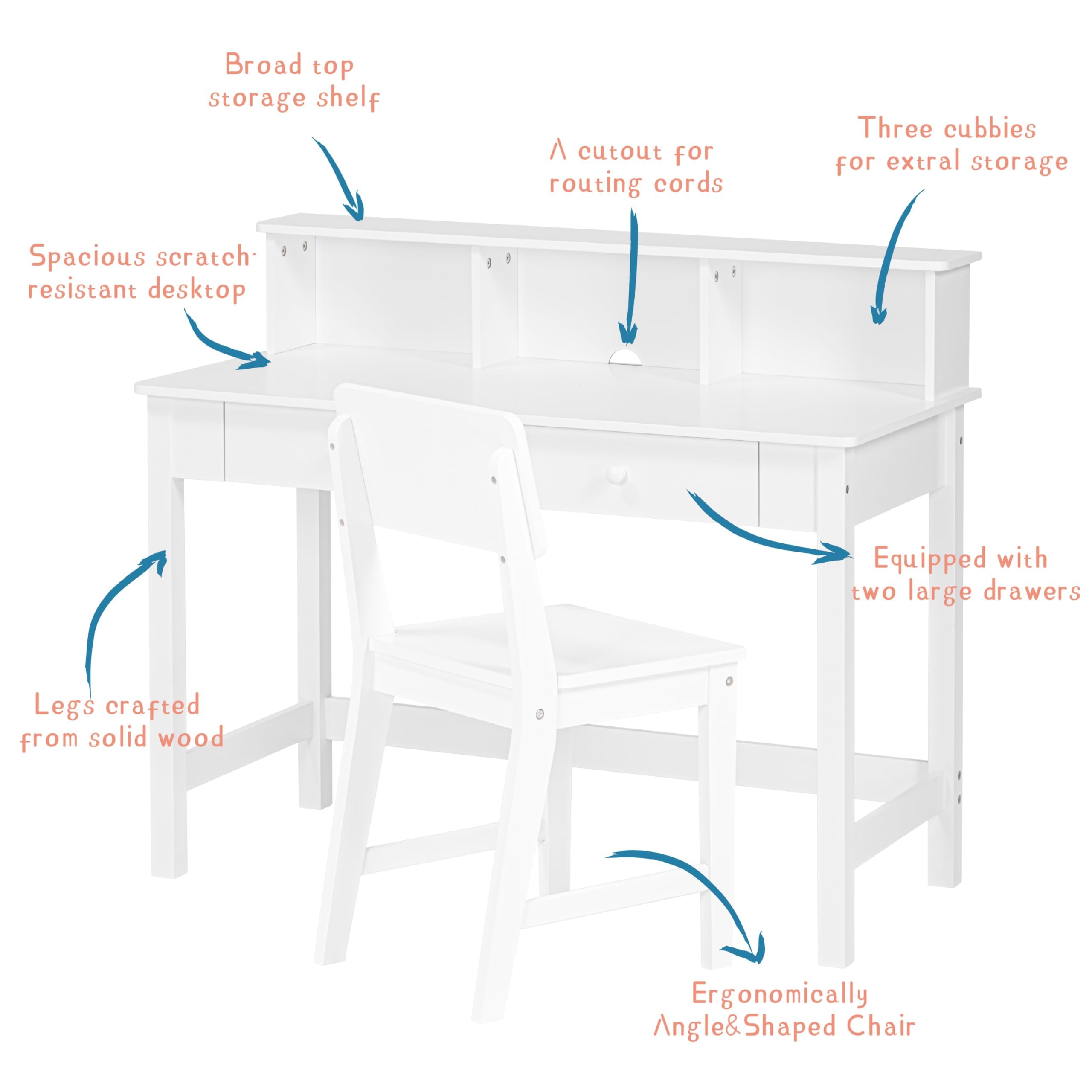 Kids Study Desk with Hutch and Chair Set