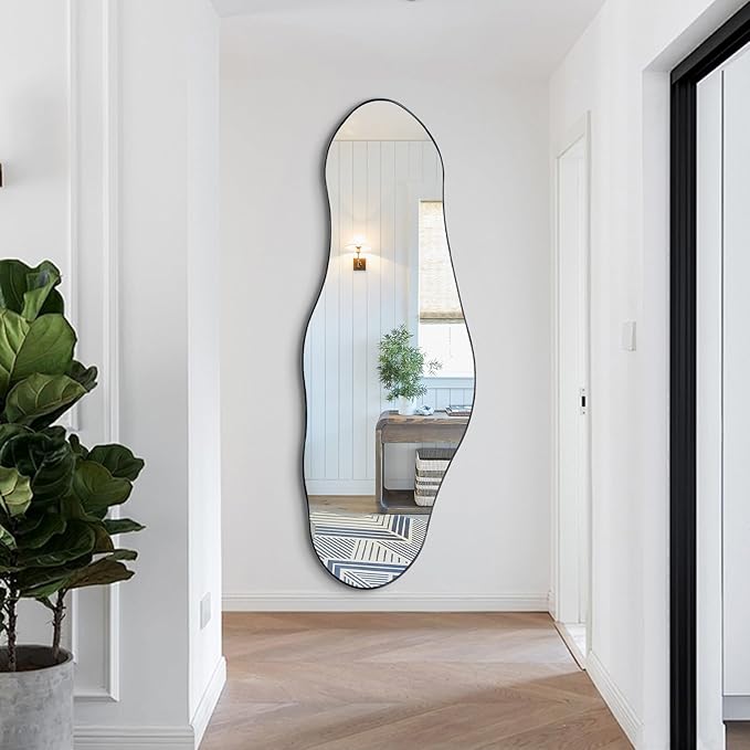 Large Asymmetrical Mirror 55x22 Gold Metal Frame