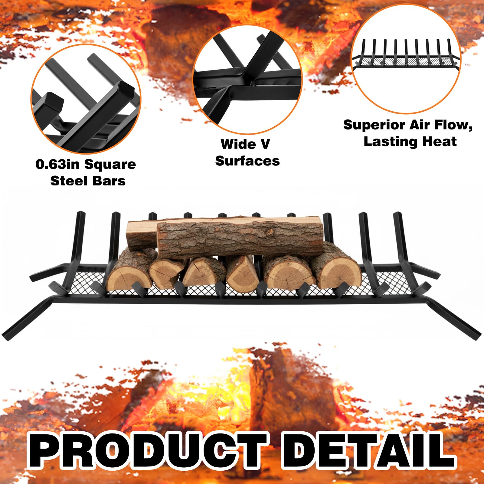 36 Inch Heavy Duty Cast Iron Fireplace Grate