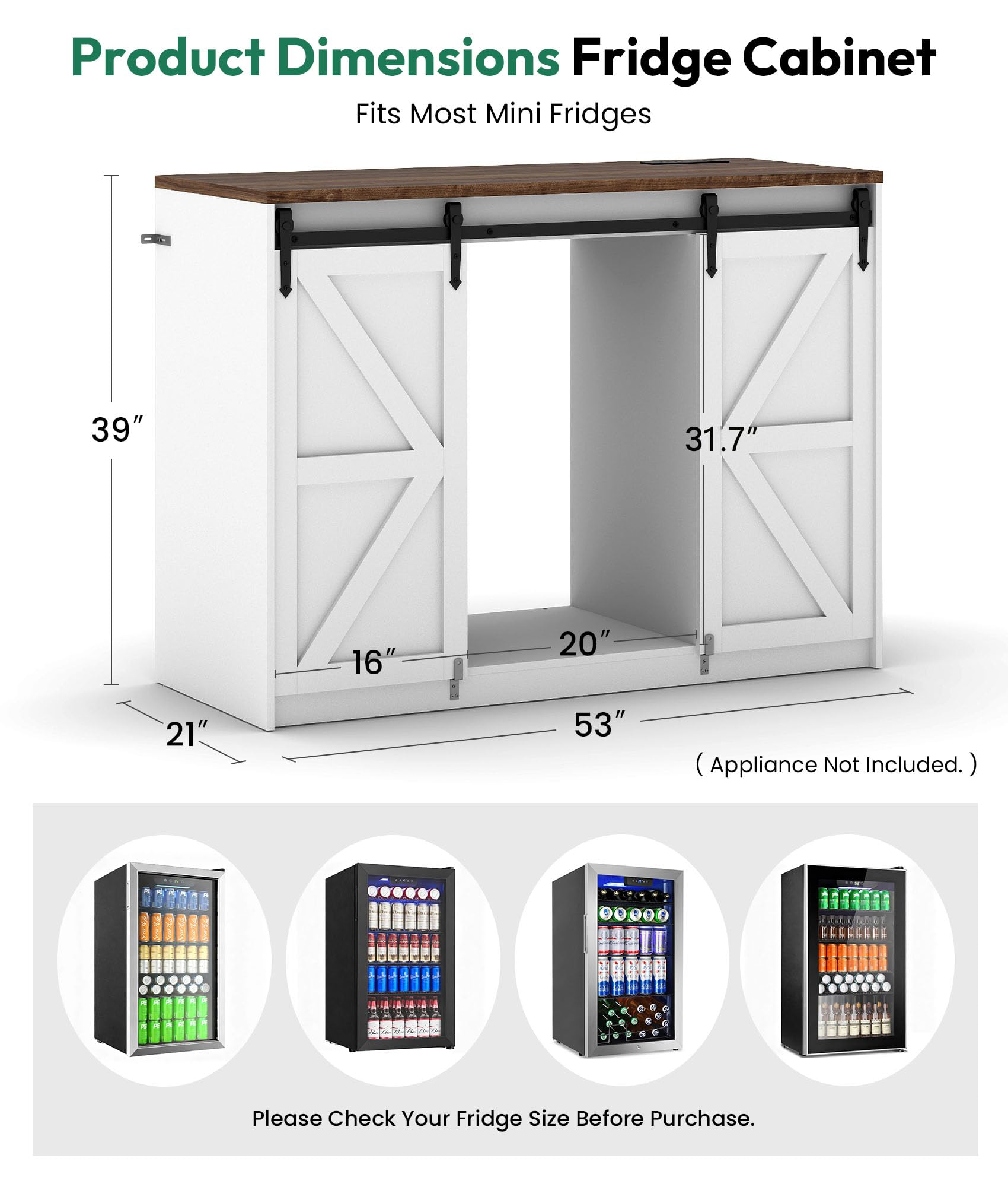 Farmhouse Coffee Bar Cabinet with Fridge Space