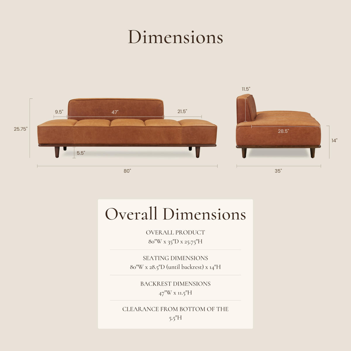Jasper Daybed - Cognac Tan Leather with Walnut Ash Frame