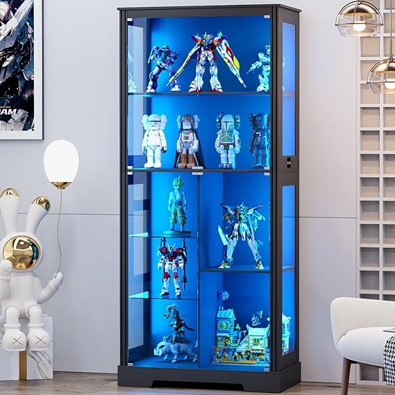 LED Display Cabinet with Glass Doors and Adjustable Shelves