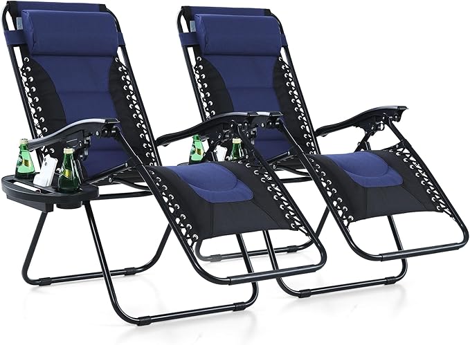 Zero Gravity Reclining Chair Set of 2 with Cup Holder