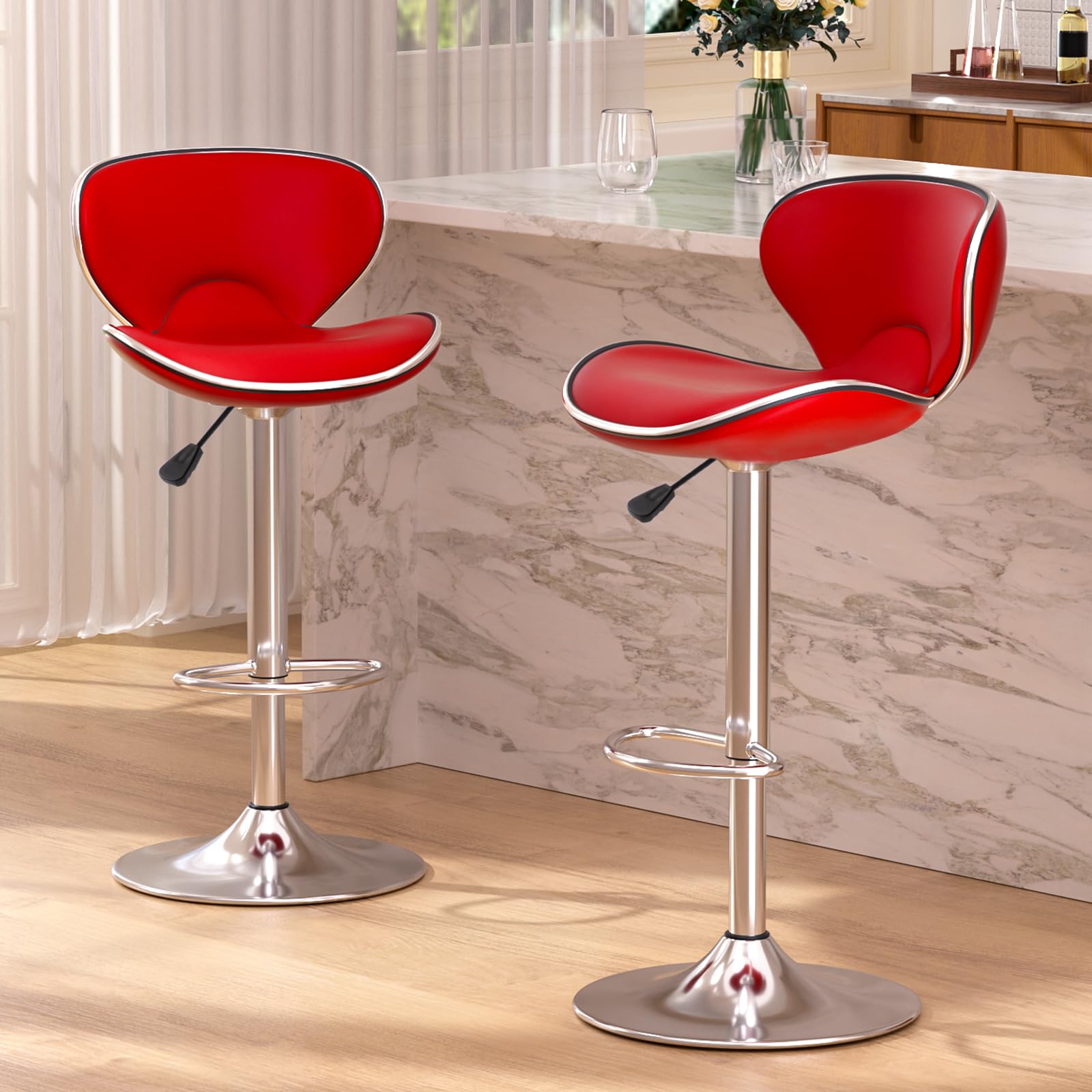 Adjustable Swivel Bar Stools Set of 2 - Red
