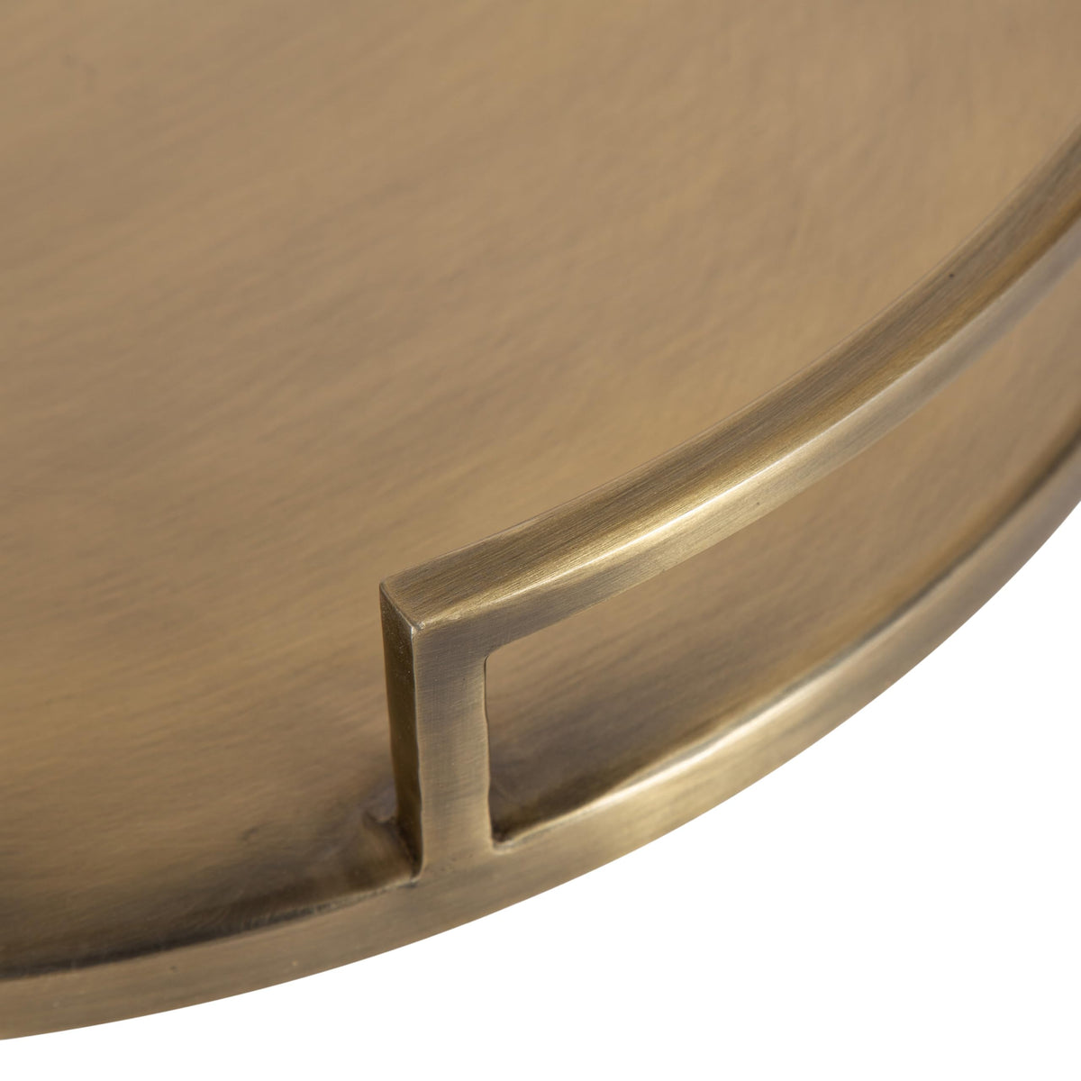 Round Serving Tray with Metal Handles - 16 Inch Diameter Antique Brass