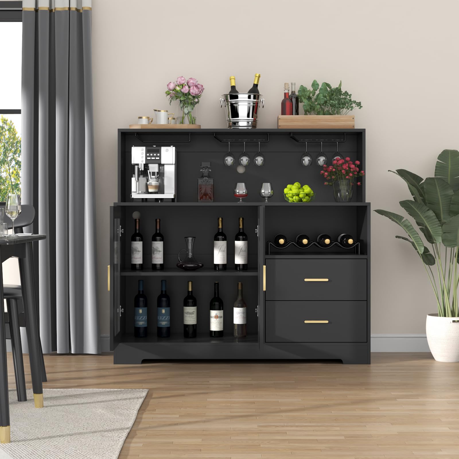 LED Bar Cabinet with Wine Rack Storage
