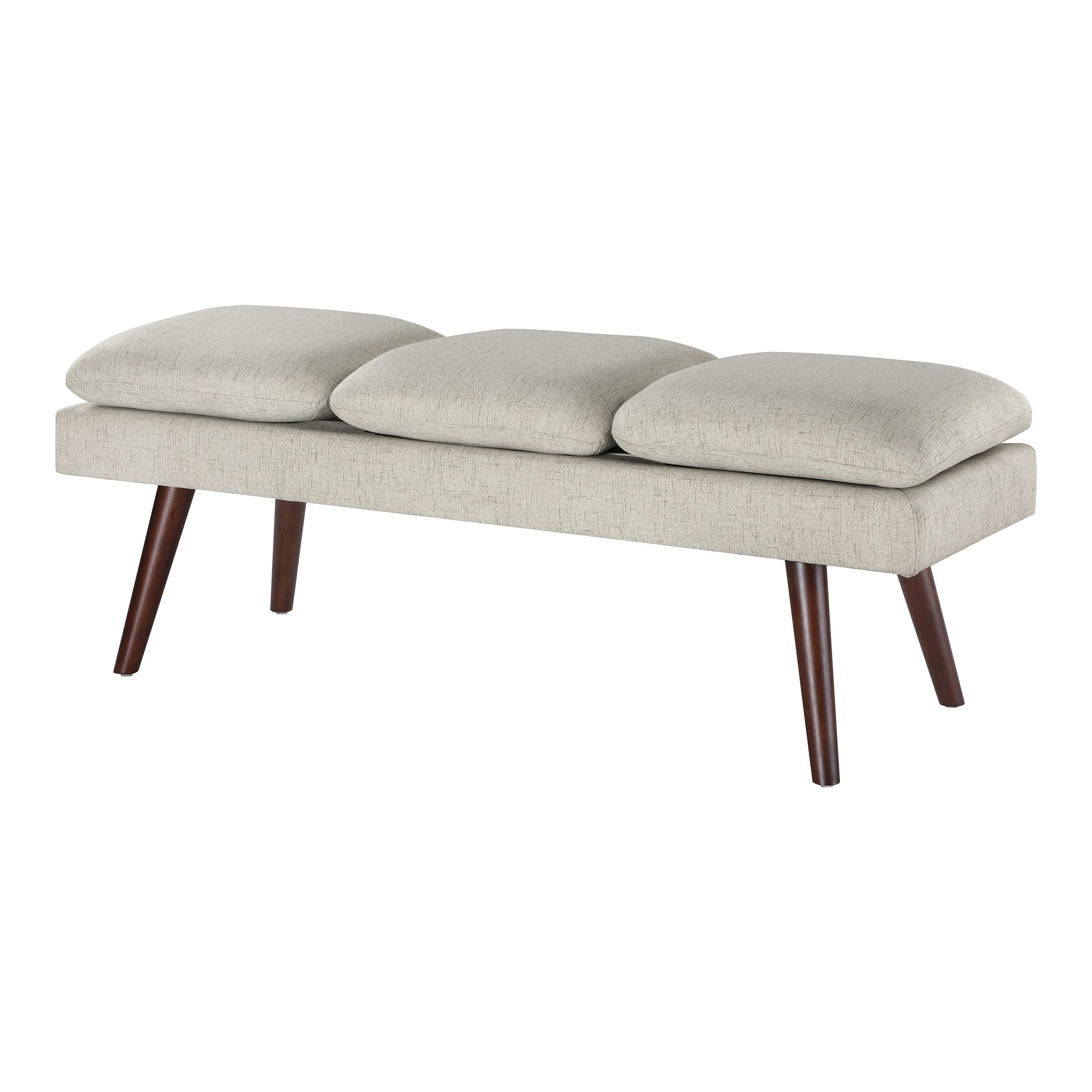 Amanda Mid-Century Modern Upholstered Bench 54-Inch Linen