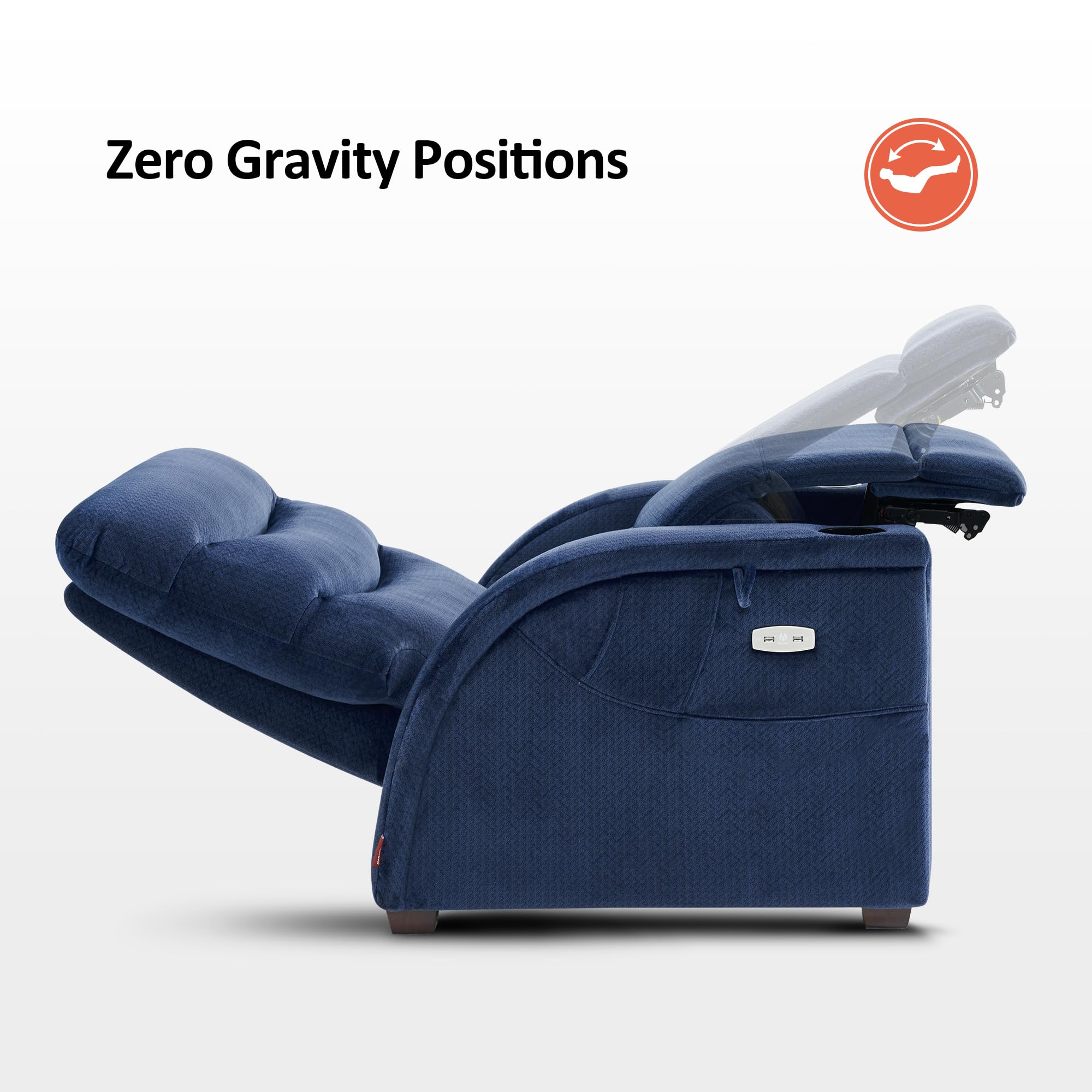 MCombo Power Zero Gravity Recliner Chair with Adjustable Headrest for Living Room, Fabric ZG334 (Navy Blue)