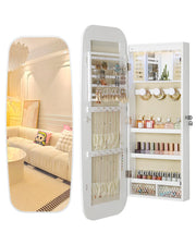 LED Mirror Jewelry Cabinet with Wall Mount and Storage Drawers