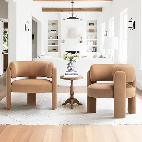 Modern Velvet Accent Chair Set of 2 with 3 Legs