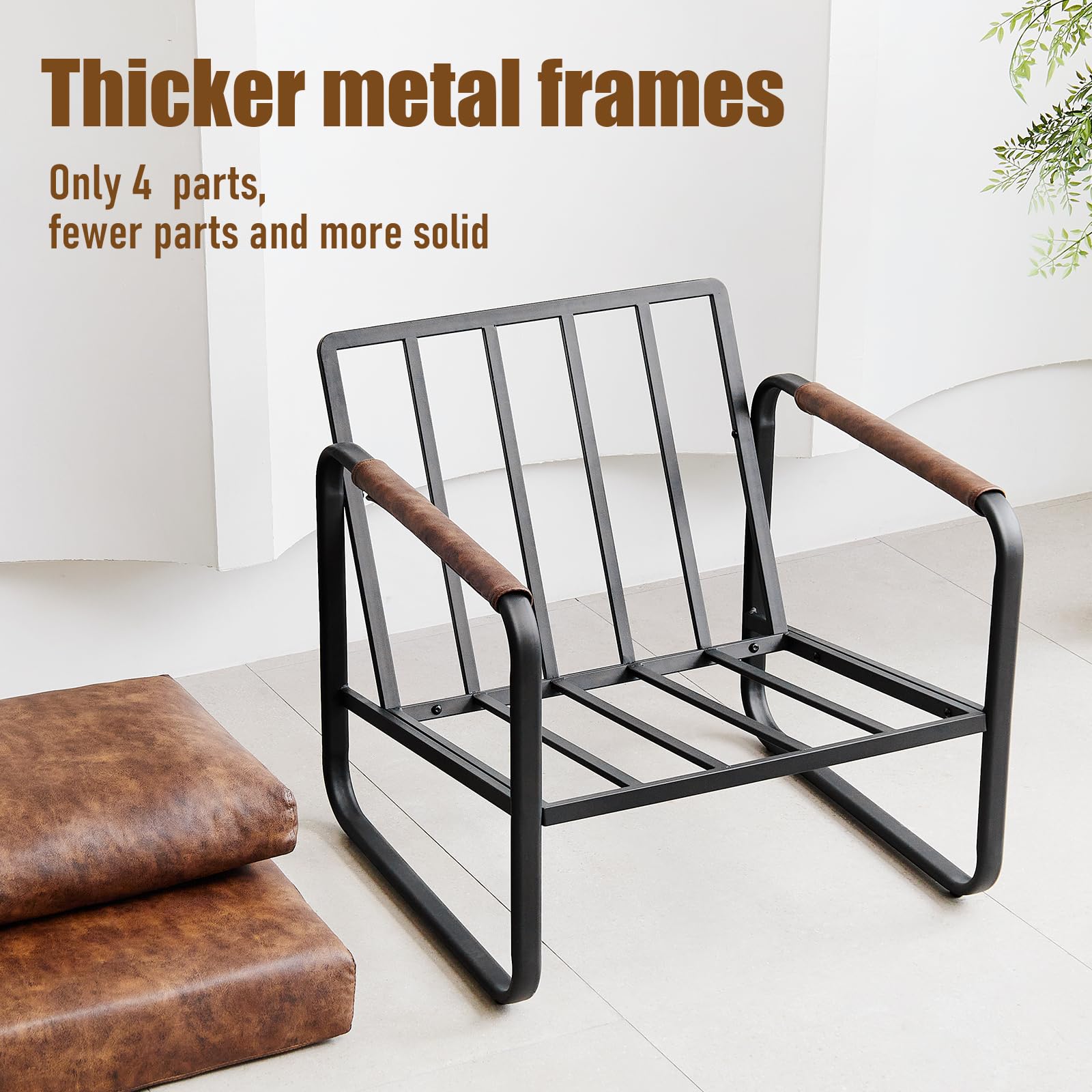 Mid-Century Modern Accent Chair Set of 2 - Faux Leather Armchair with Cushion