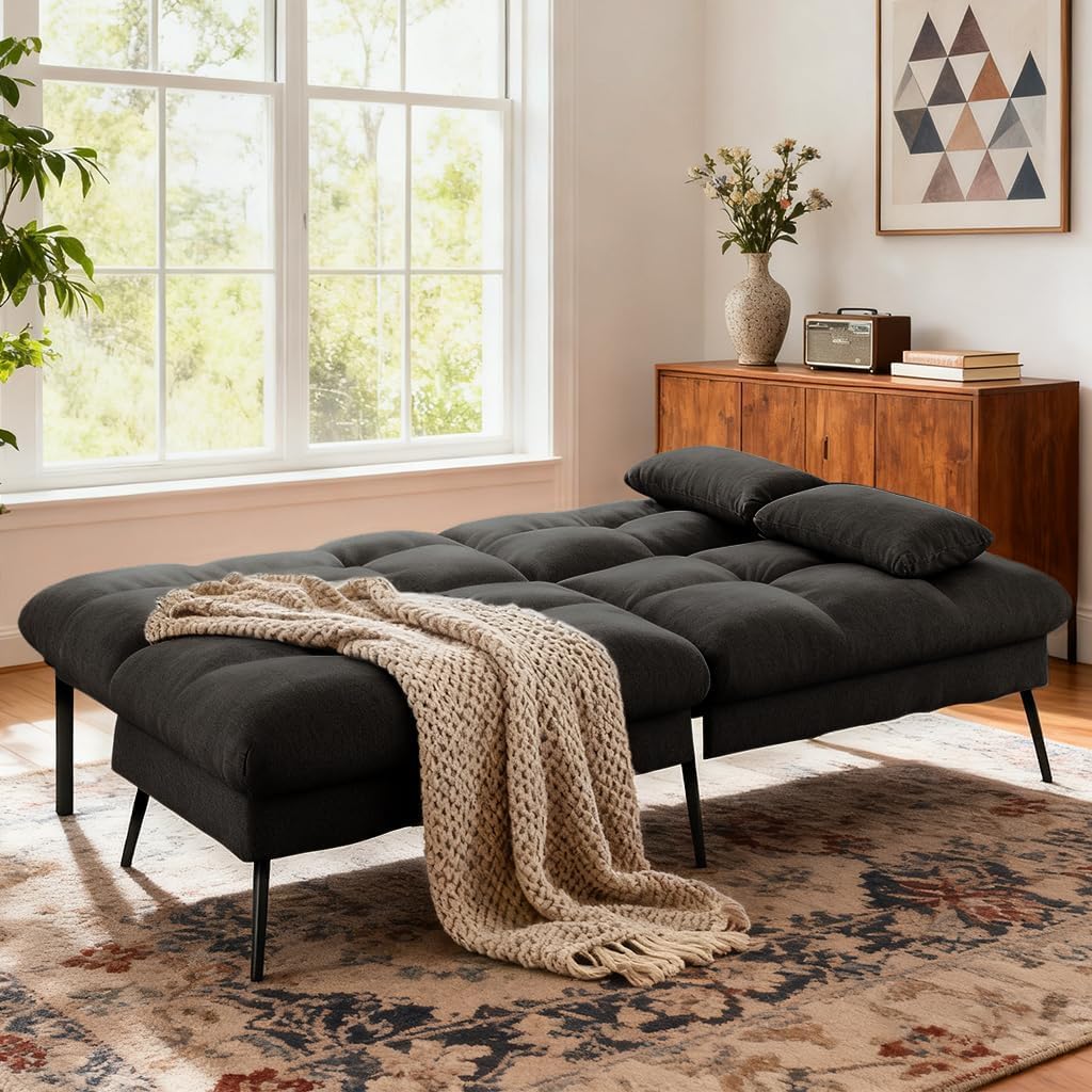 Convertible Futon Sofa Bed with Adjustable Backrest