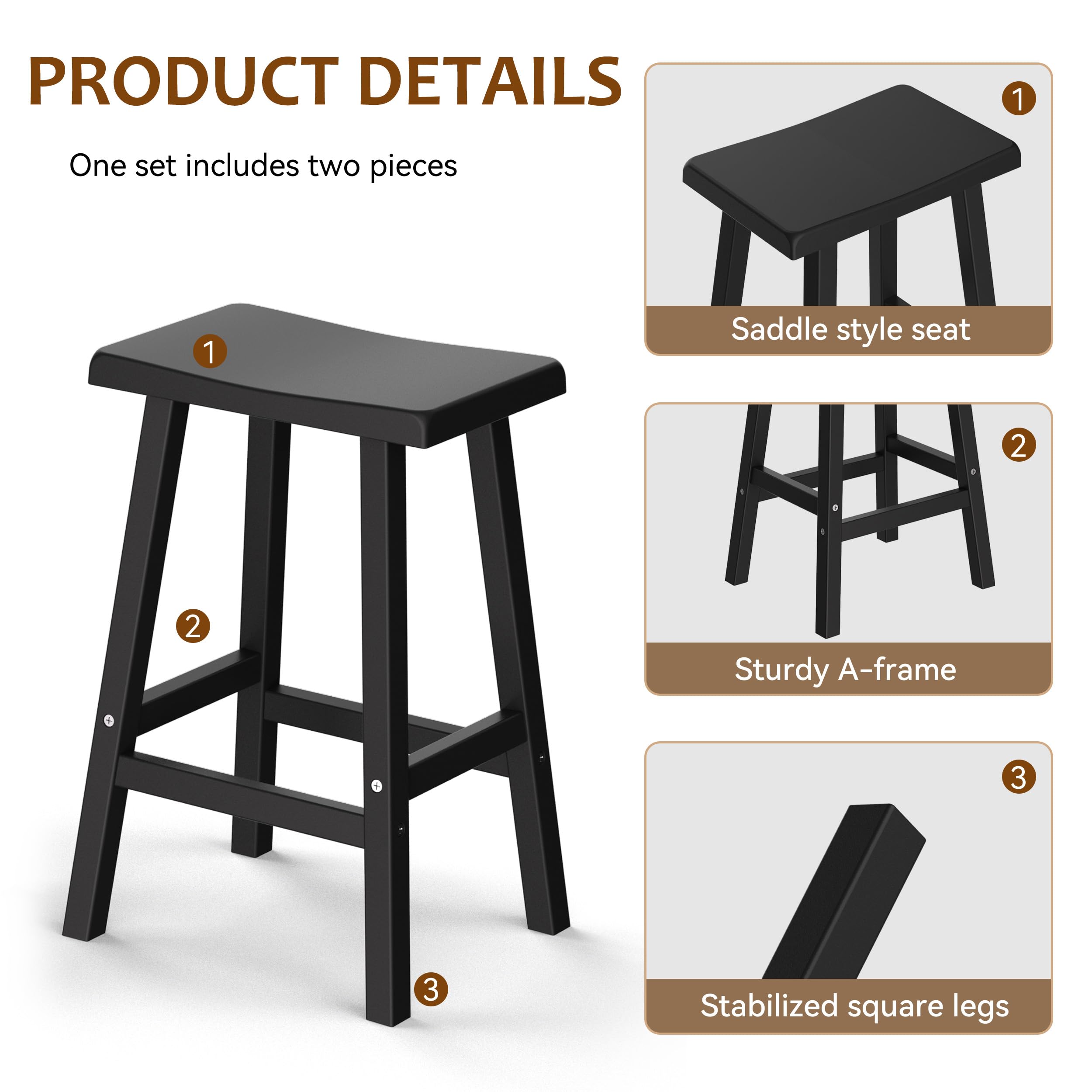 Outdoor Bar Stools Set of 4 - 29 Inch Saddle Seat