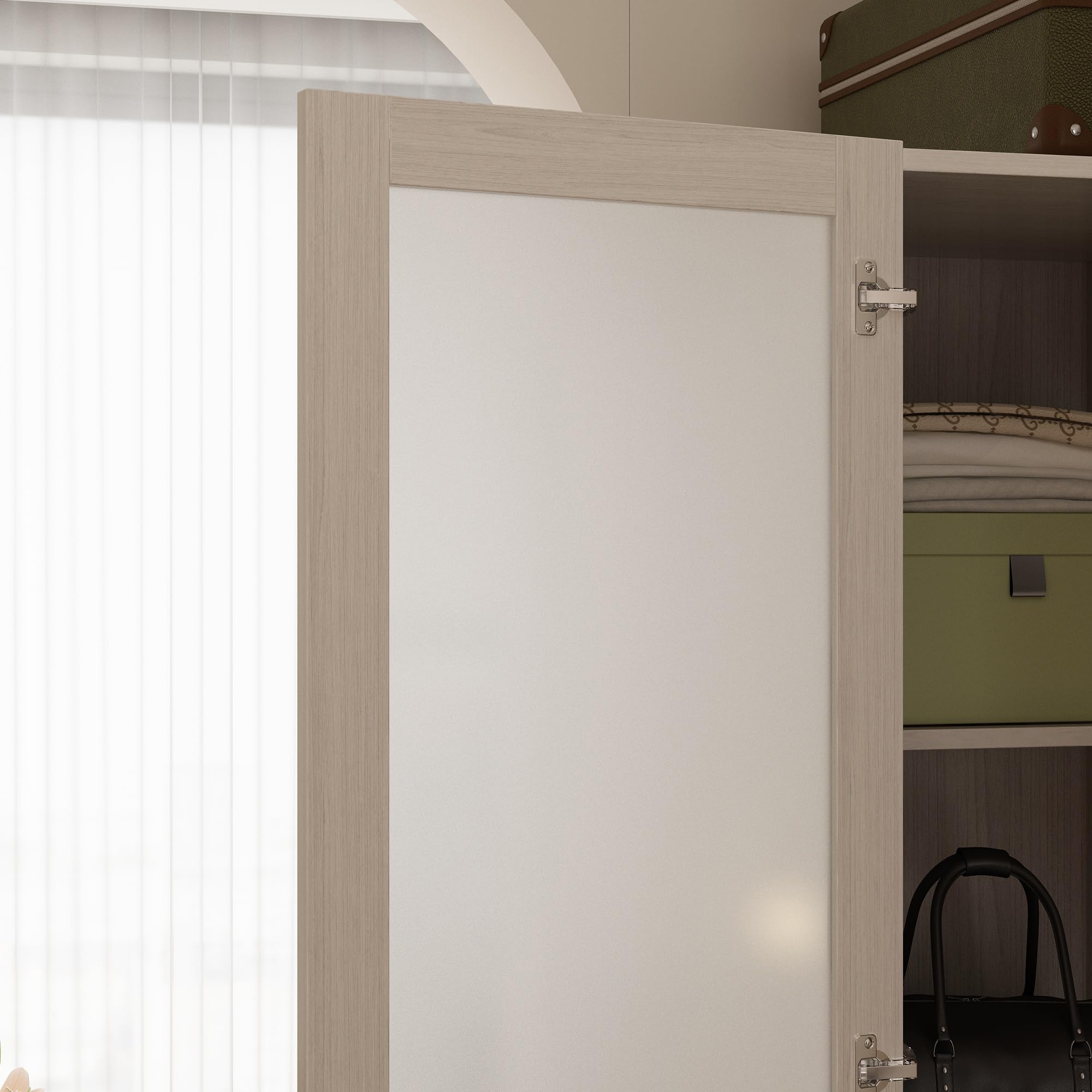Corner Wardrobe Cabinet with Frosted Glass Doors