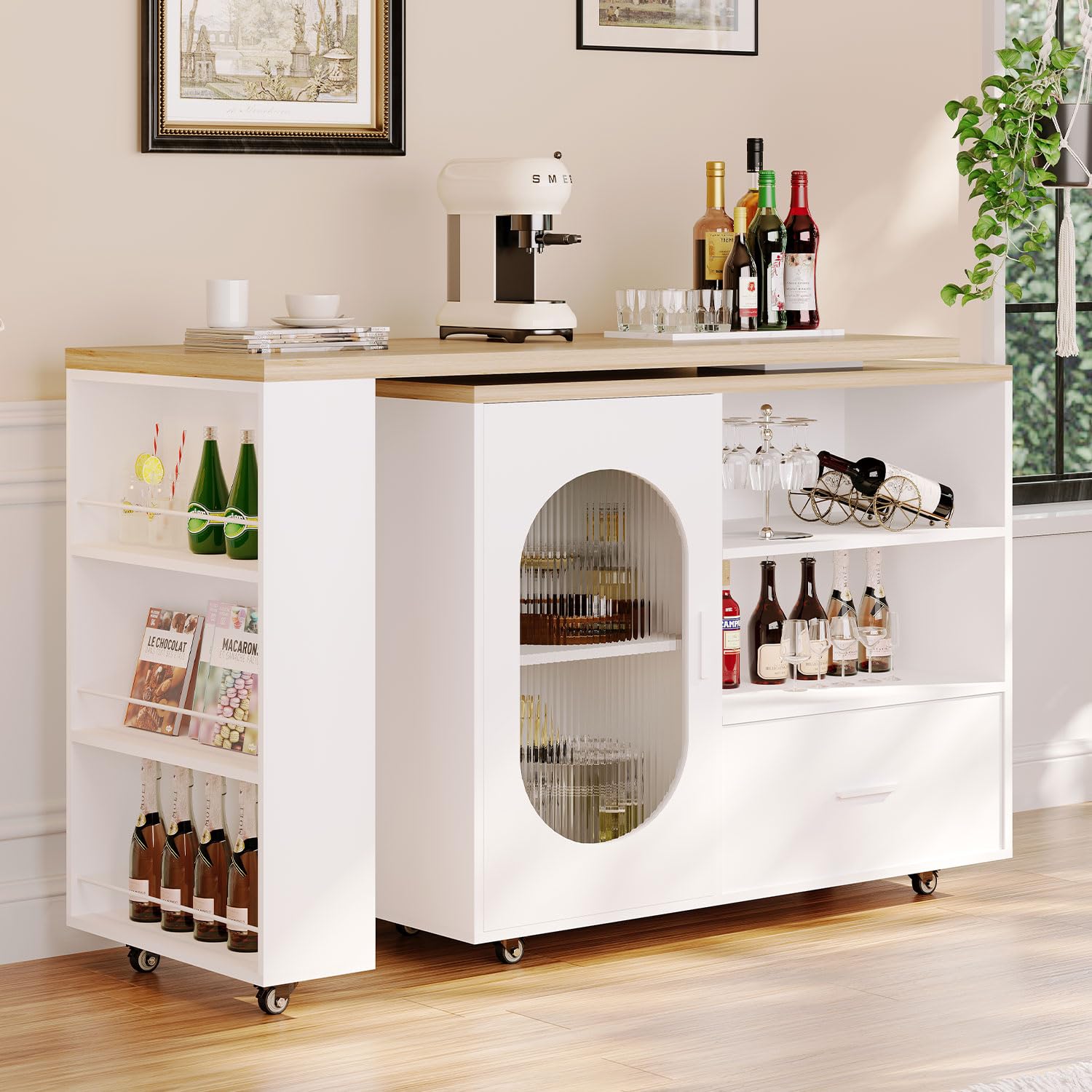 Rolling Kitchen Island with Swivel Table and Storage