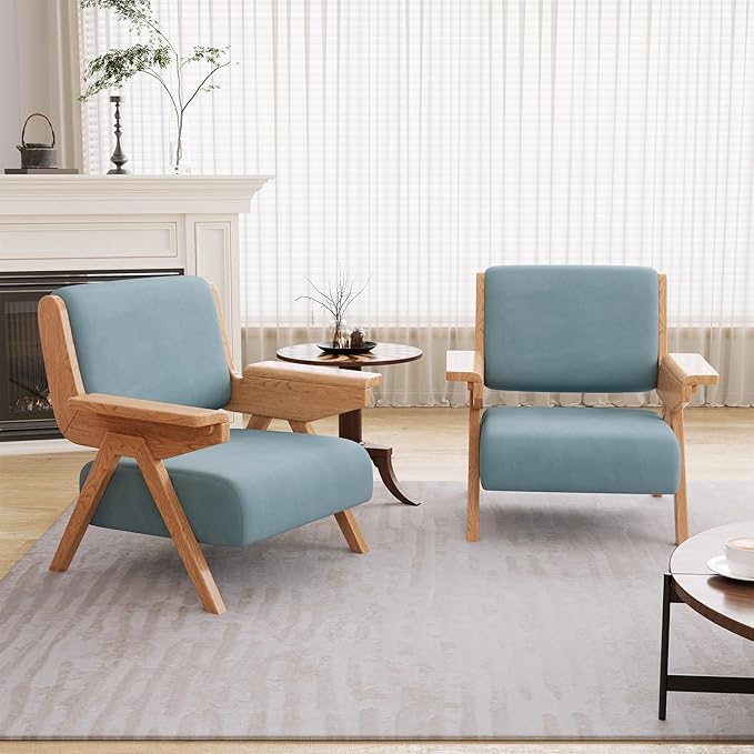 Velvet Accent Chair Solid Wood Frame Green