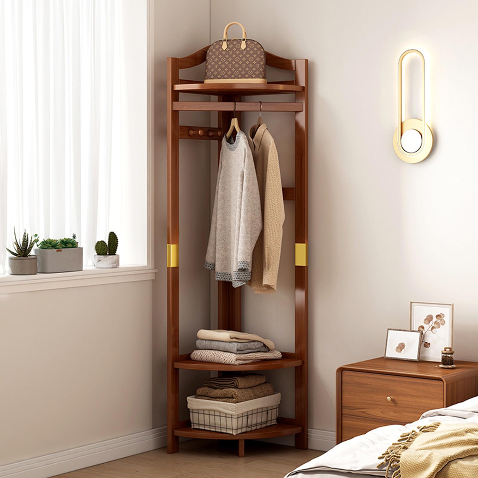 Corner Coat Rack with Storage Basket