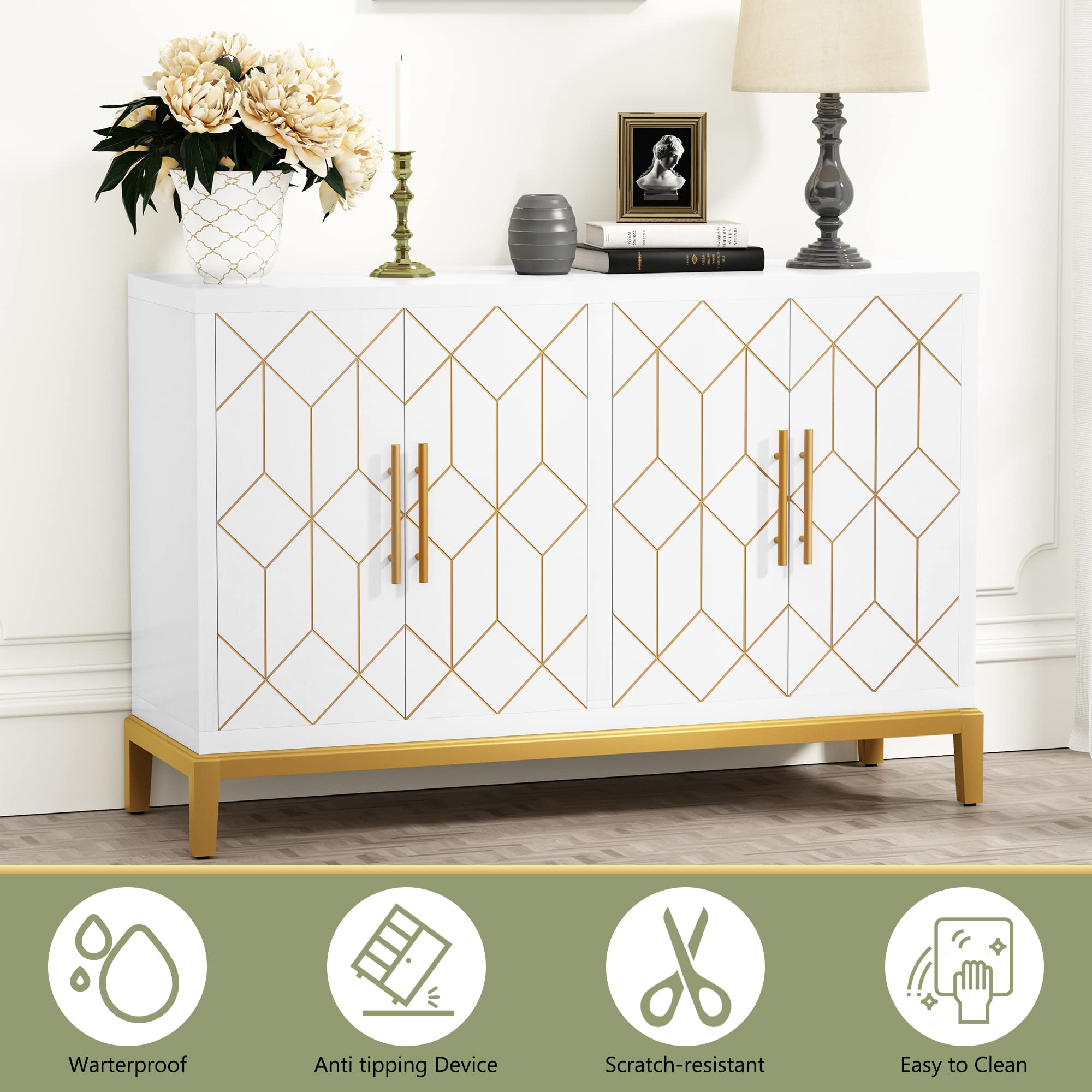 4-Door Buffet Cabinet with Gold Trim