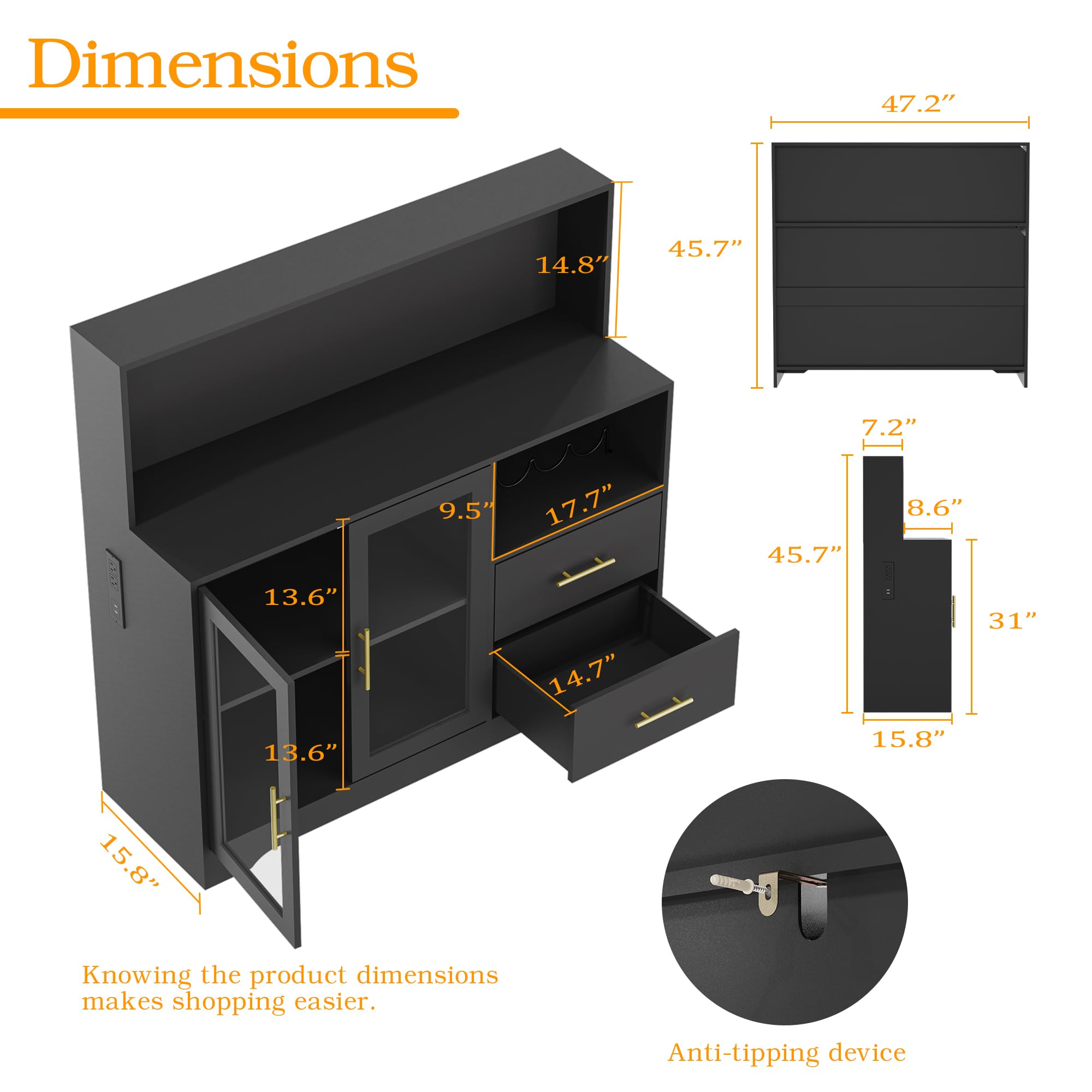 RGB LED Bar Cabinet with Wine Rack