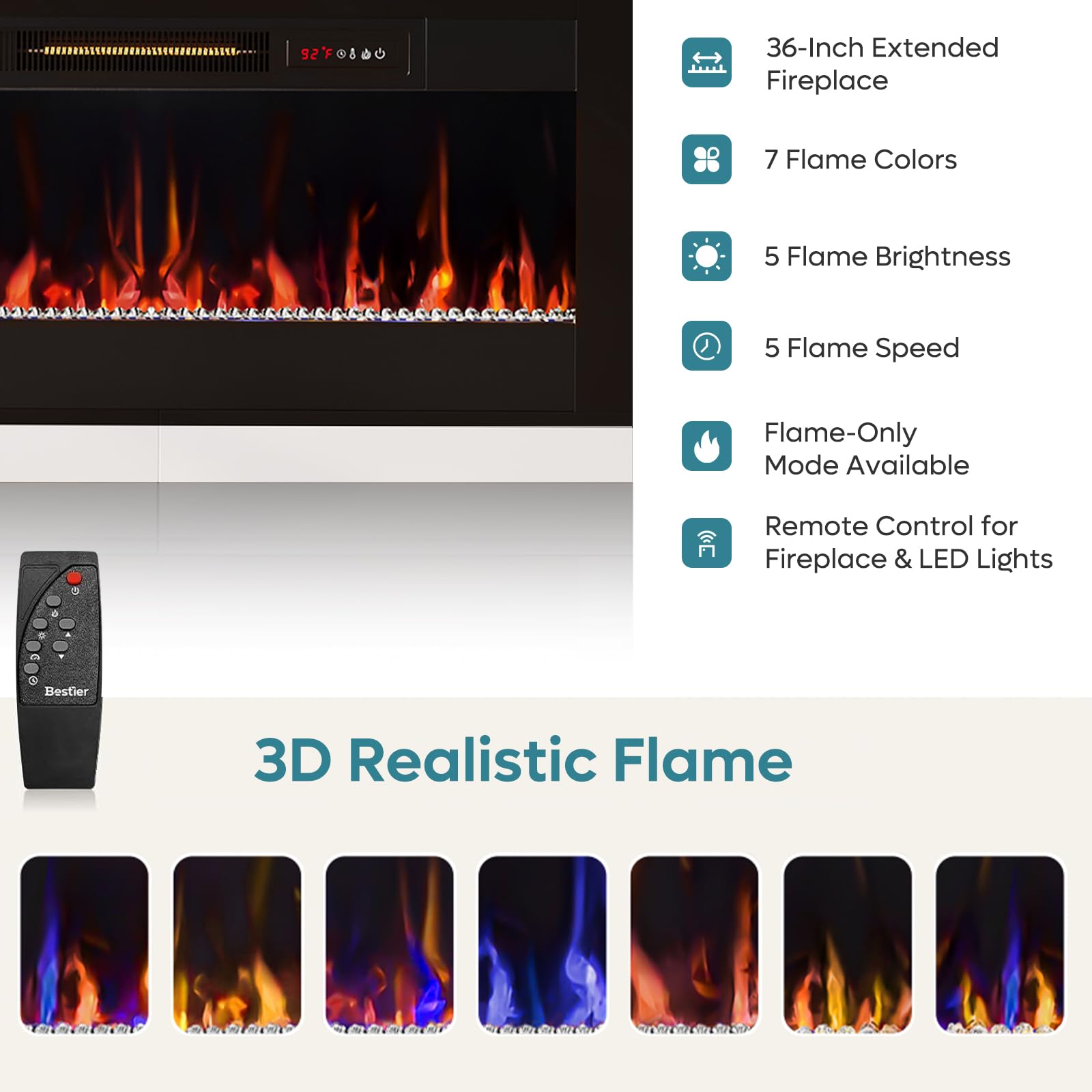 70" LED Fireplace TV Stand with Electric Fireplace