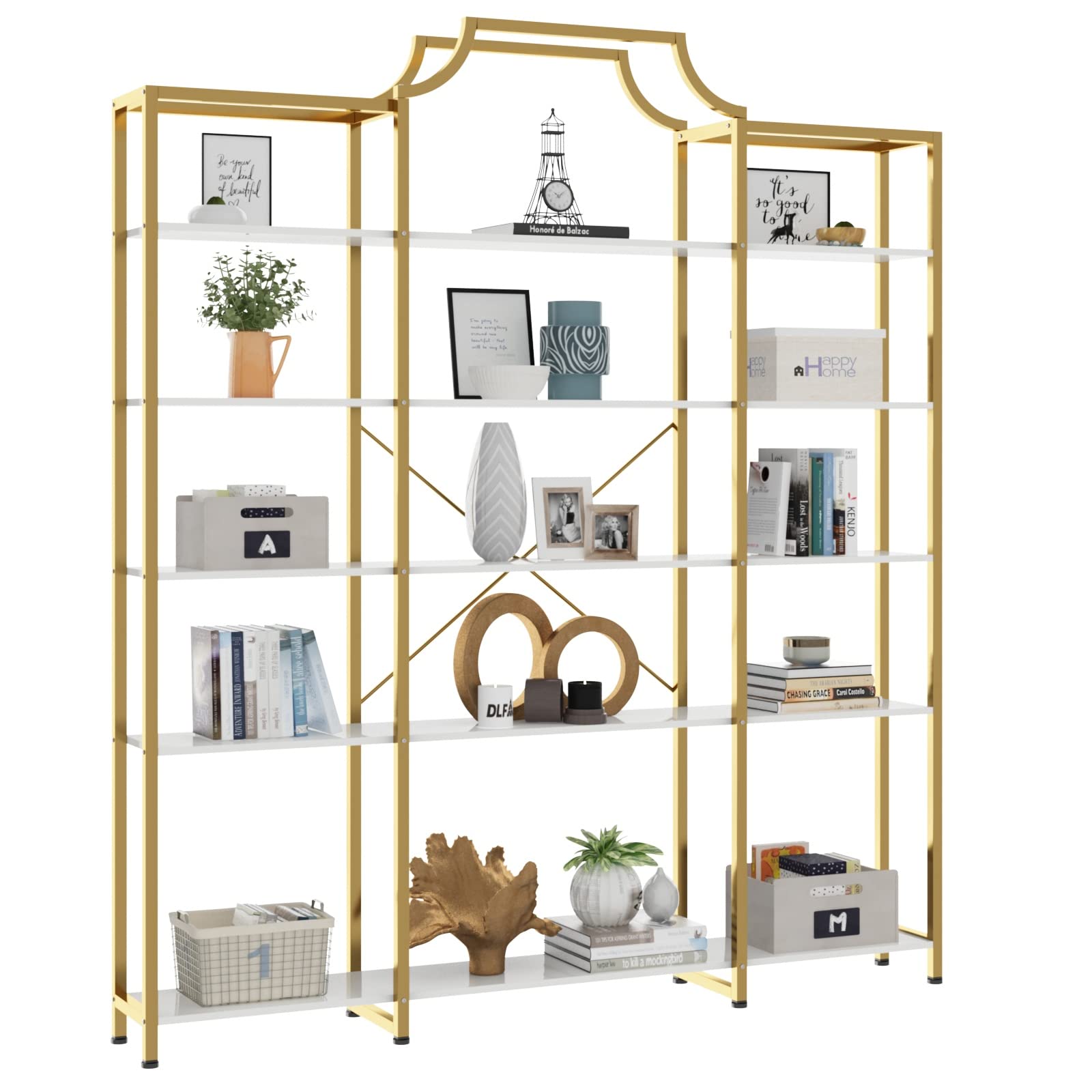 Triple Wide 5-Tier Gold Bookshelf 70.87" x 80.31"