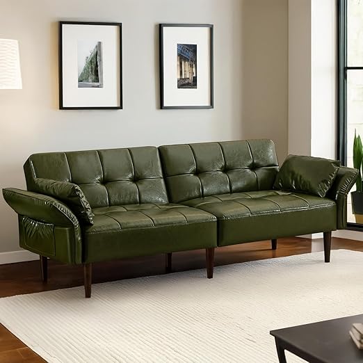 Convertible Futon Sofa Bed with Adjustable Armrests