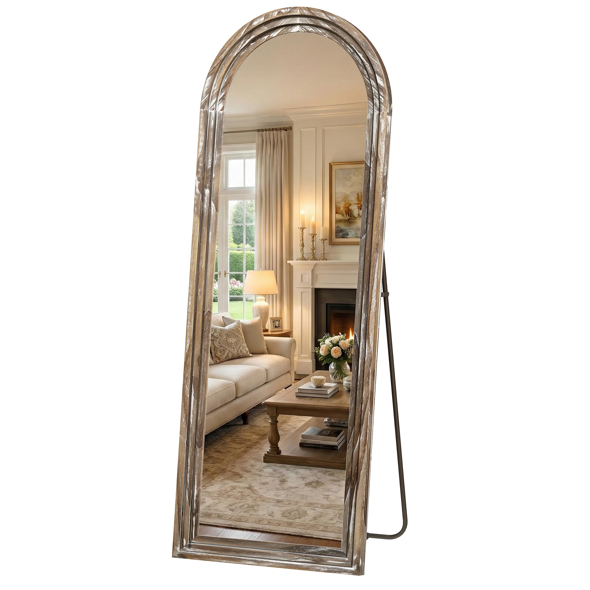 Arched Full Length Floor Mirror 63x21 Rustic White
