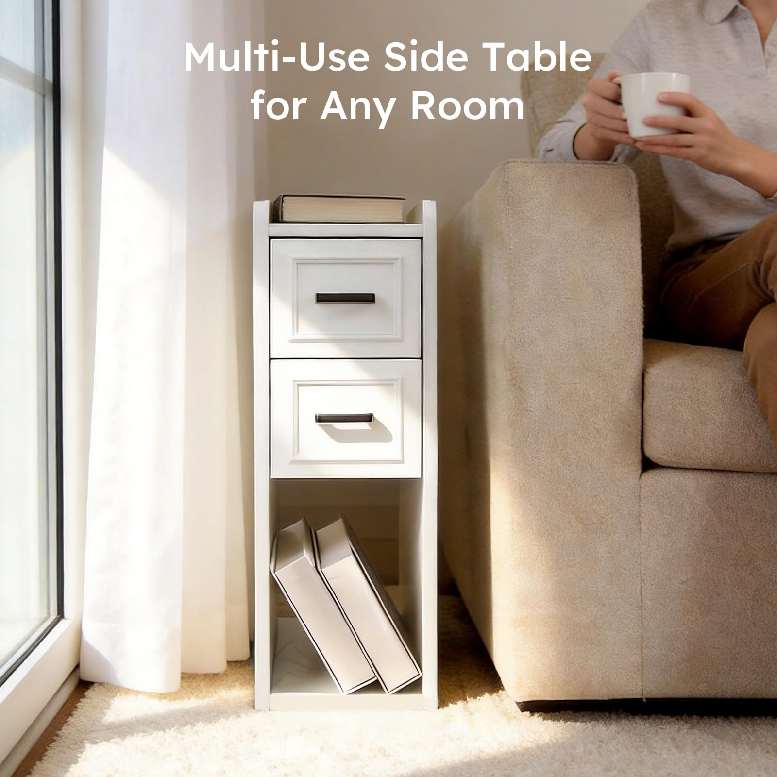 White Farmhouse Nightstand with Drawers