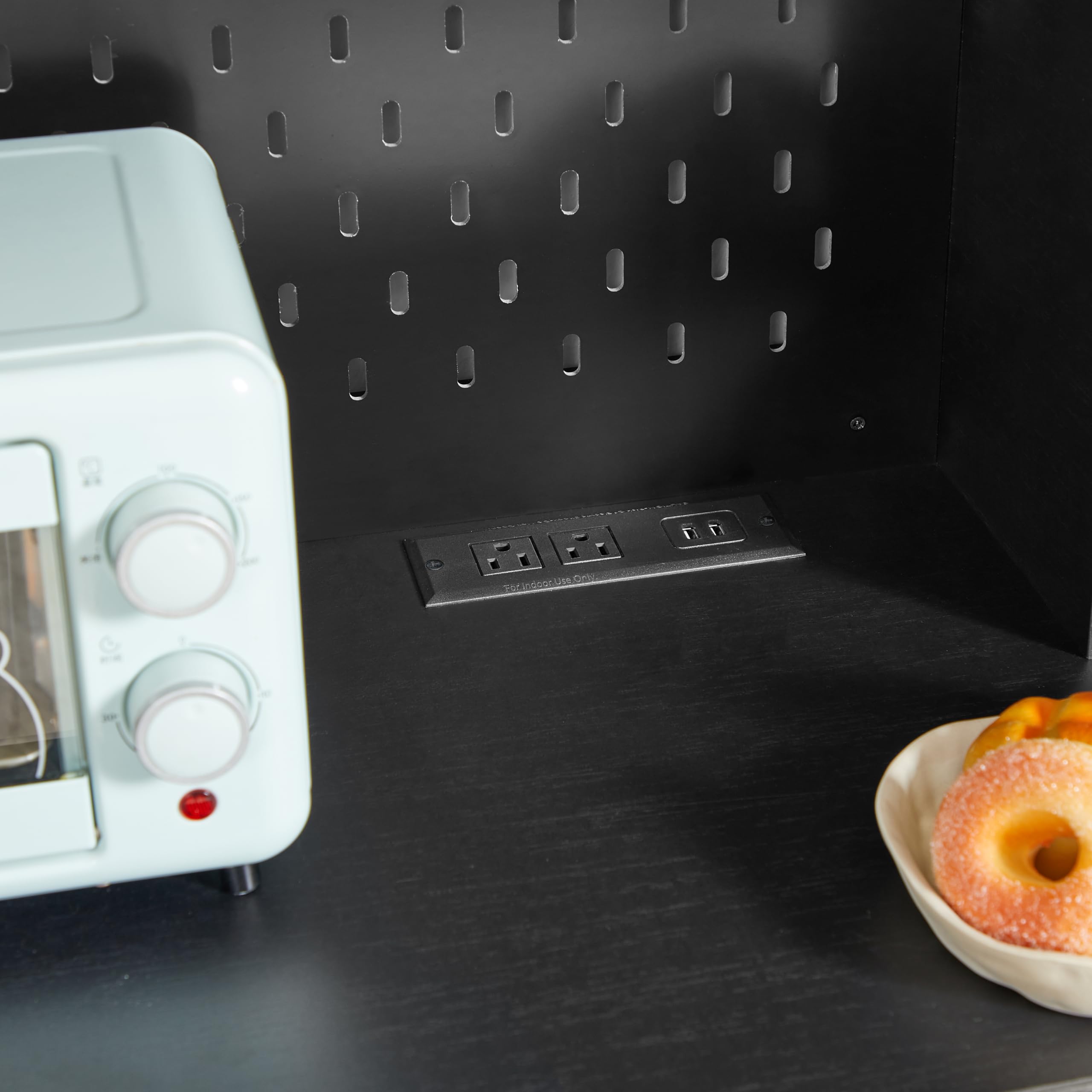 74" Pantry Cabinet with Power Outlet and LED Light Strip