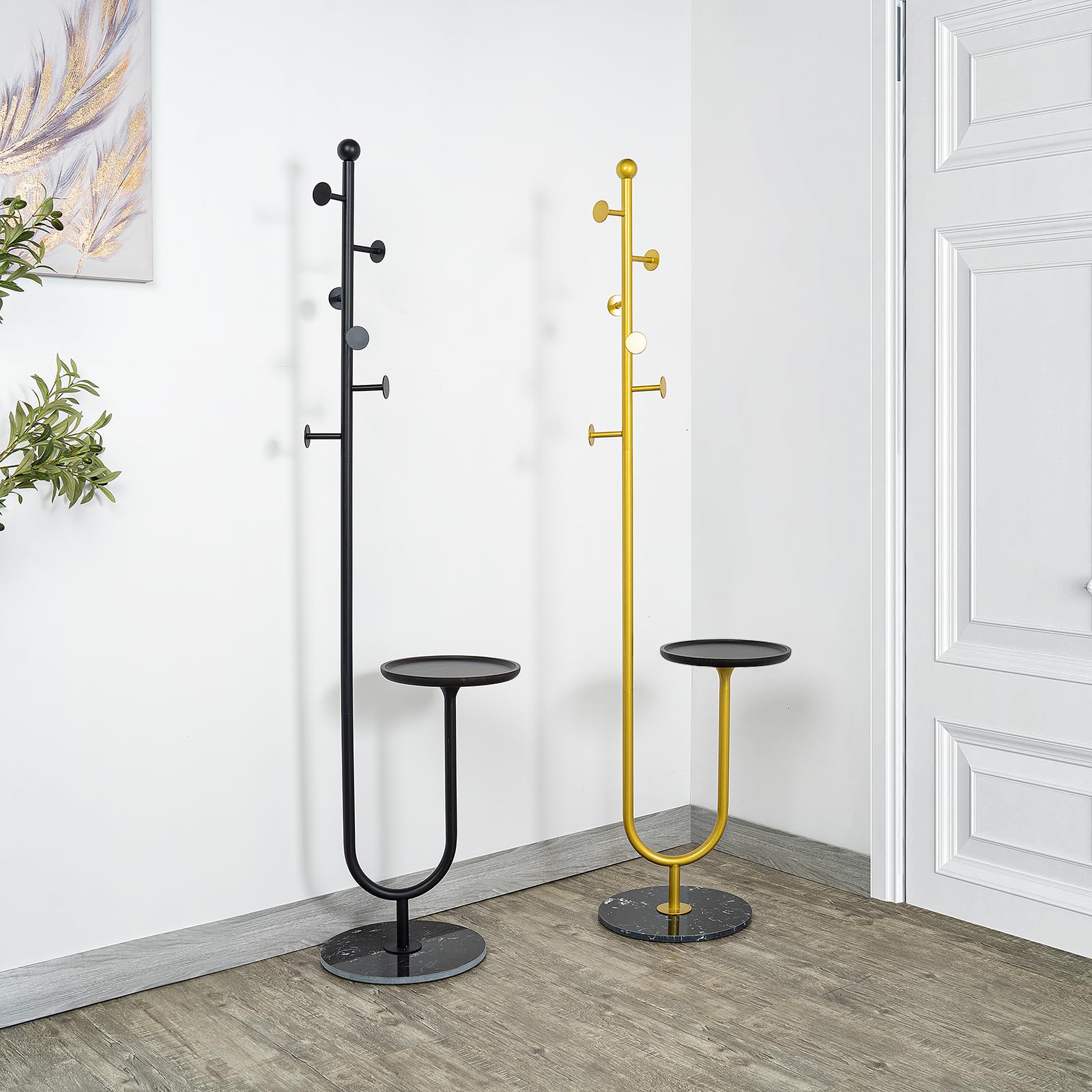 Freestanding Coat Rack with Table and 6 Hooks