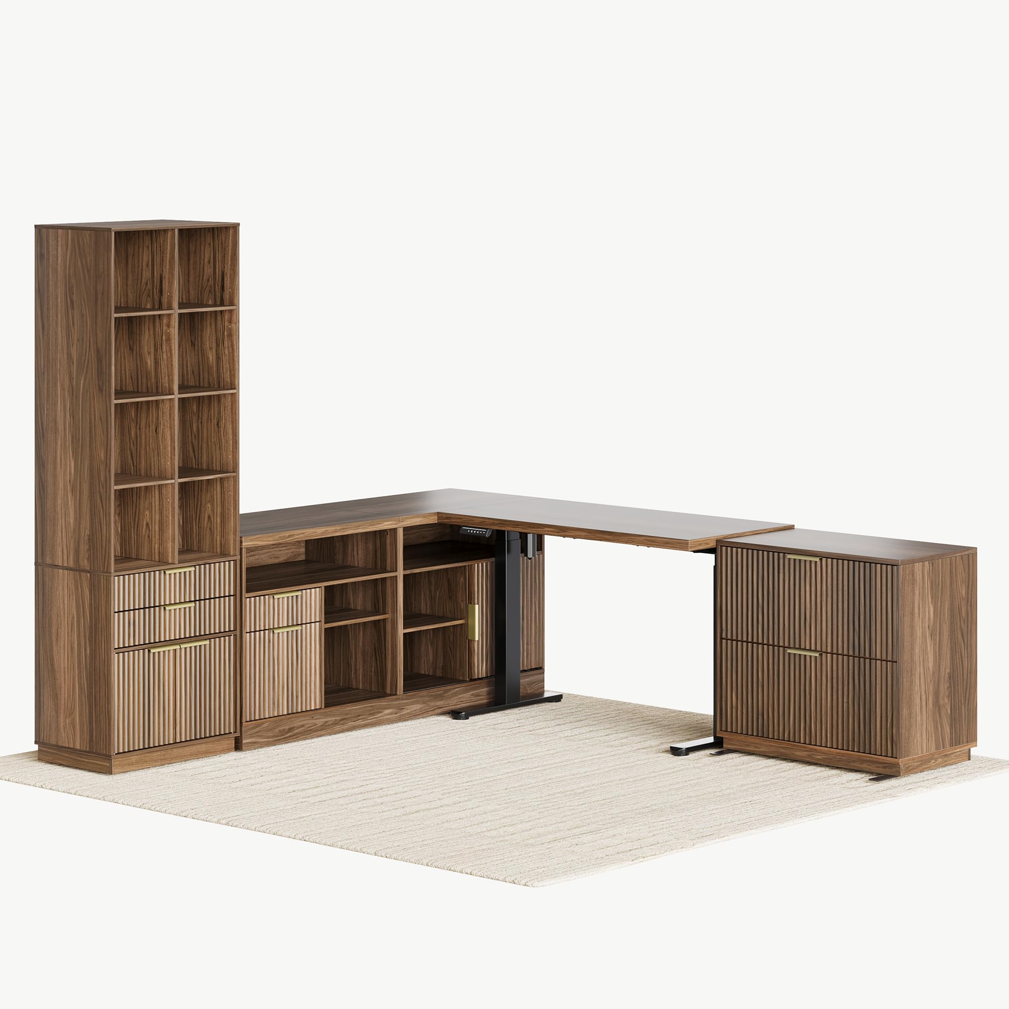 67'' Electric Standing Desk with 73'' Bookshelf and 2-Drawer File Cabinet