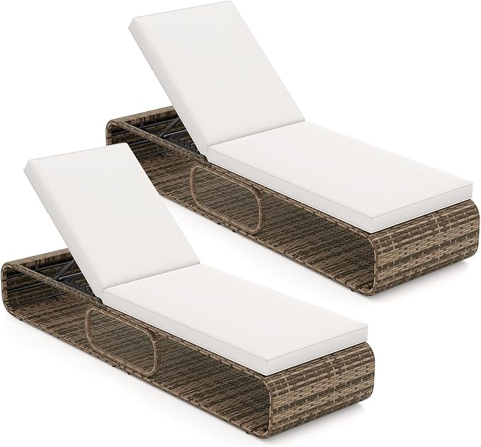 7-Position Adjustable PE Wicker Chaise Lounge Chair with Storage