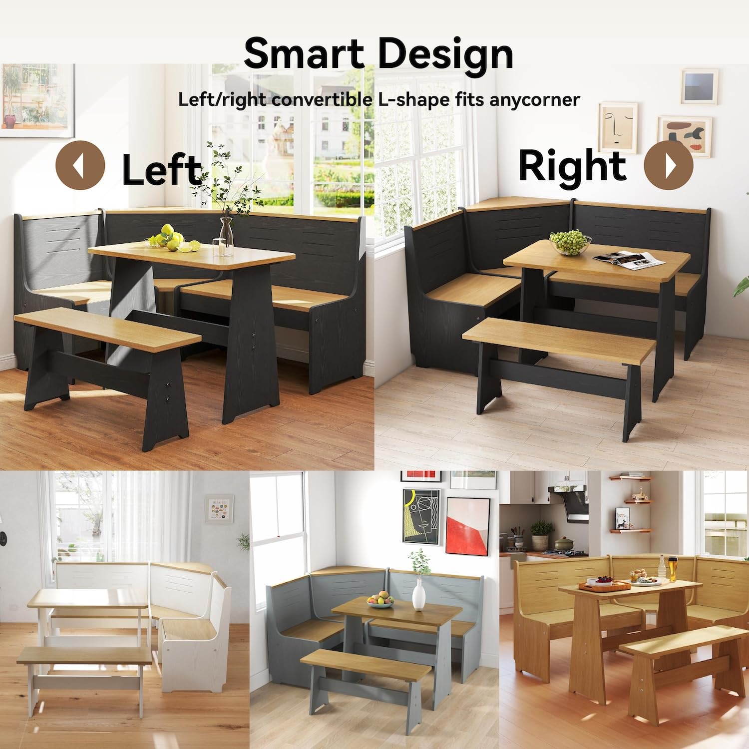 L-Shape Corner Dining Nook Set with Bench and Chair