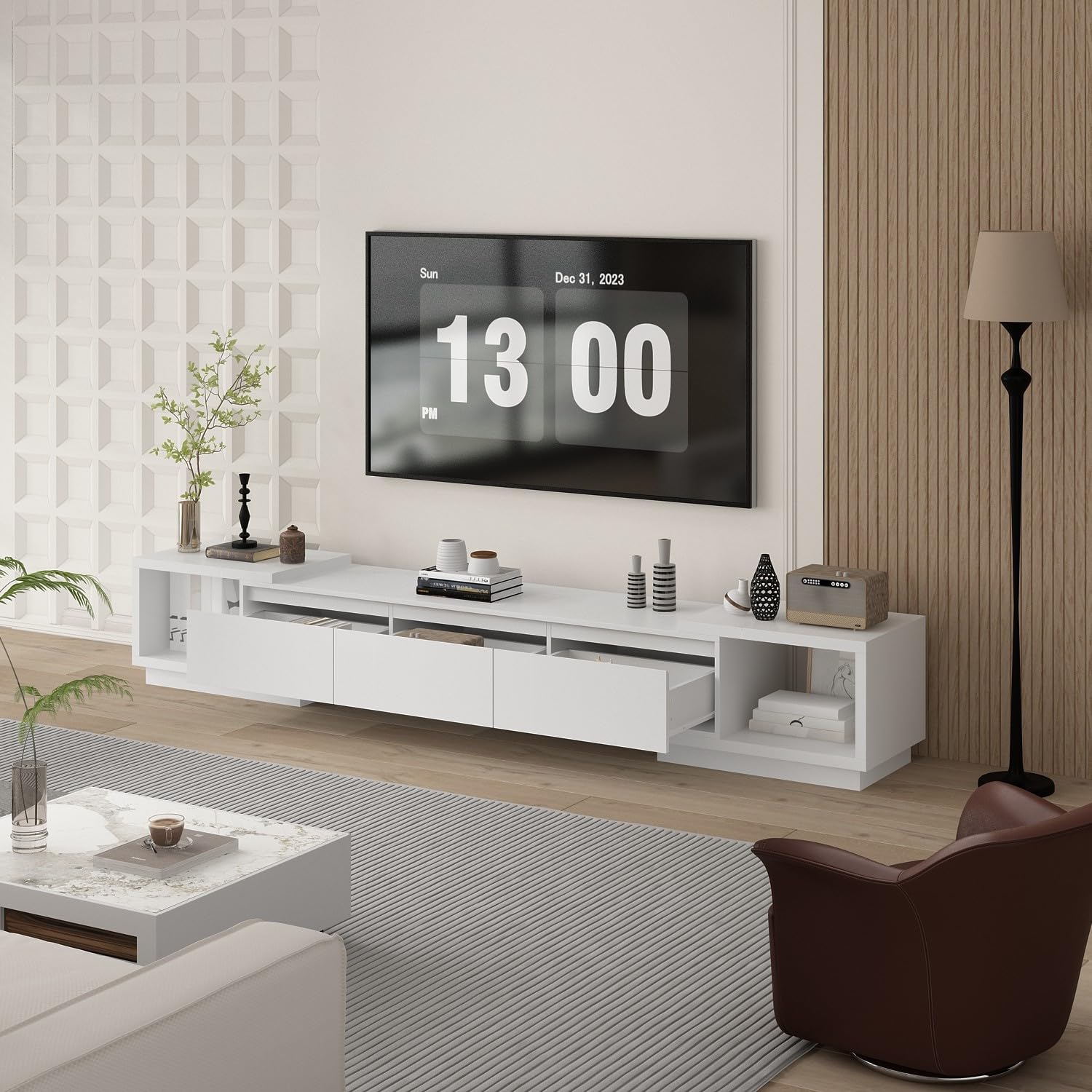 Extendable TV Console Table with Drawers