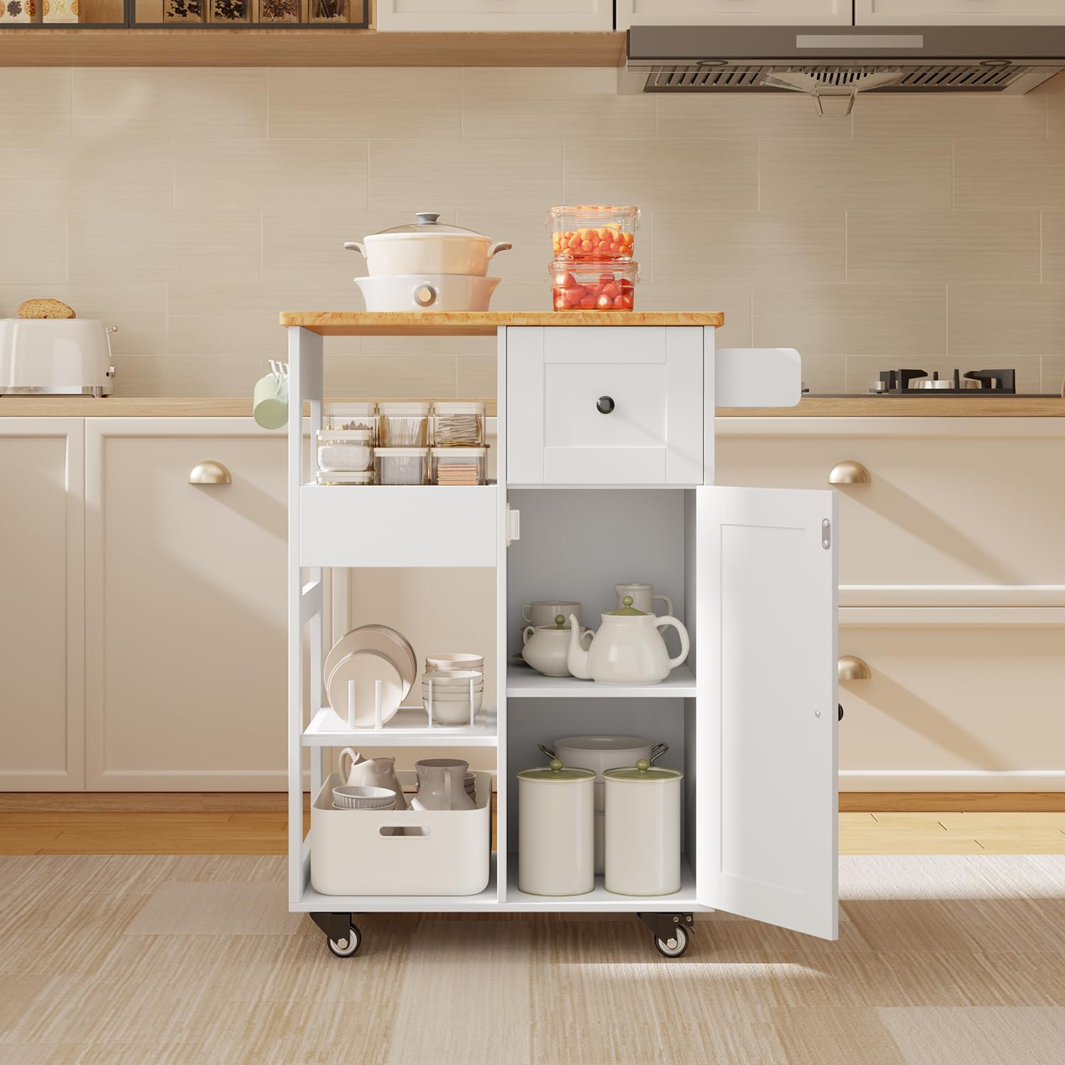 Kitchen Island Cart on Wheels with Drawers and Doors