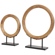 Wood Geometric Circular Ring Decorative Sculpture Set of 2