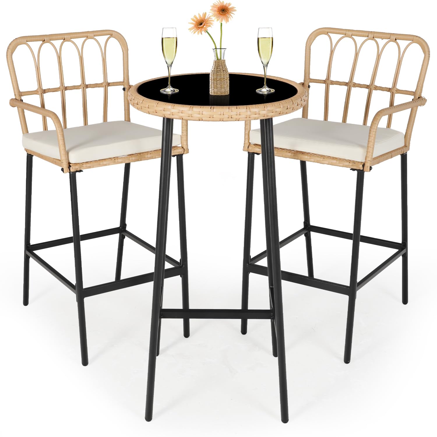 3-Piece Outdoor Bar Set with Rattan Chairs