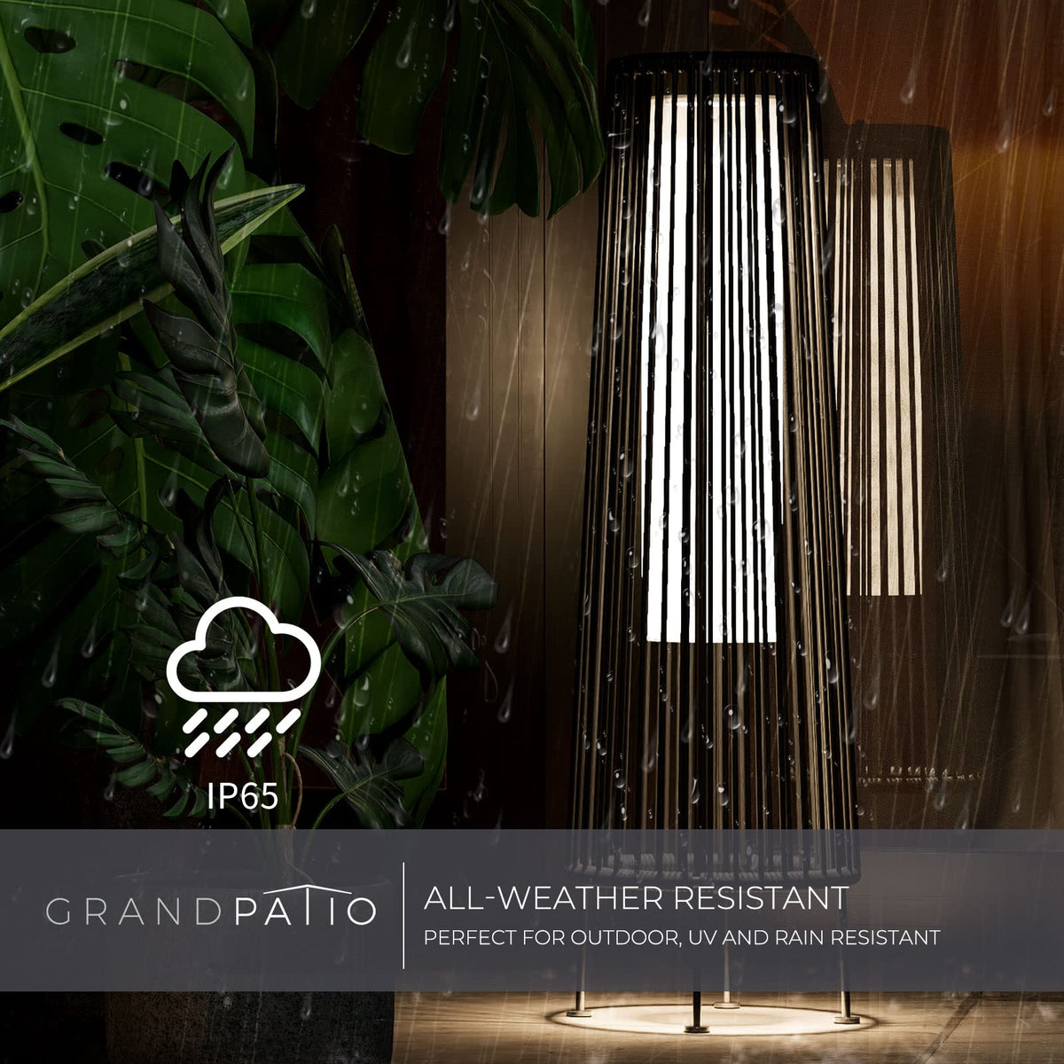 Outdoor Solar Floor Lamp 2-Pack - Wicker Waterproof Patio Light