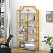 8-Tier Tempered Glass Bookshelf - Gold Metal Frame Etagere
