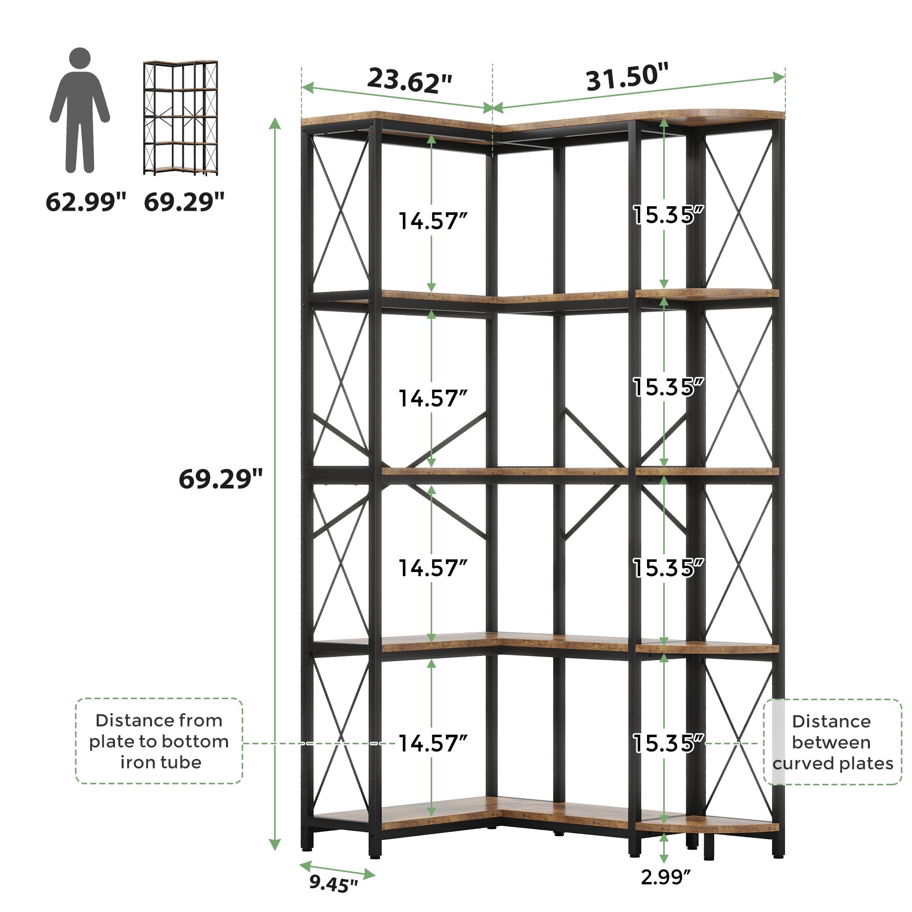 5-Tier L-Shaped Corner Bookshelf