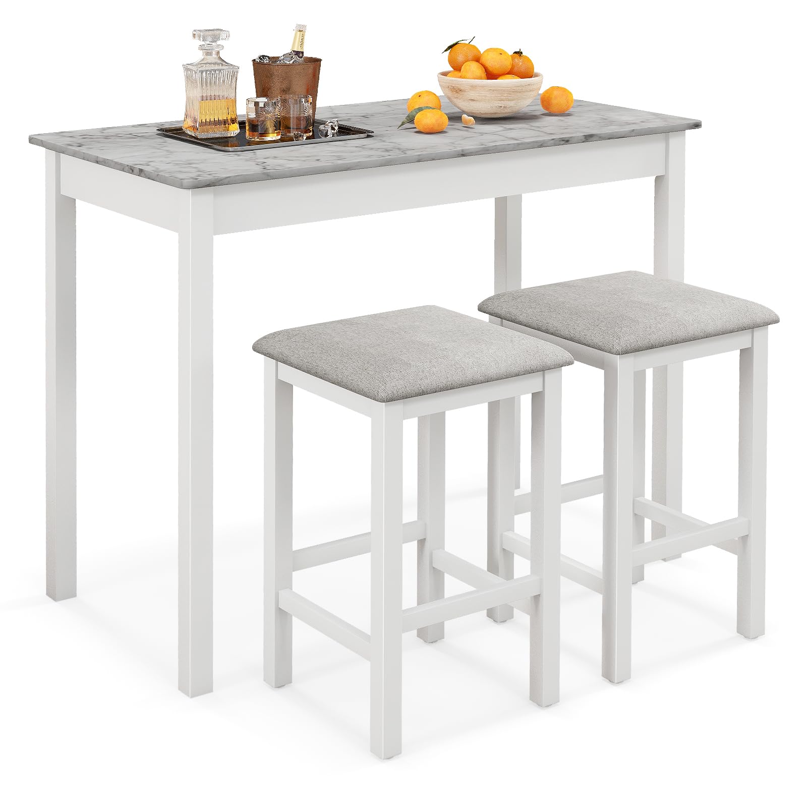 3-Piece Counter Height Dining Table Set with 2 Bar Stools