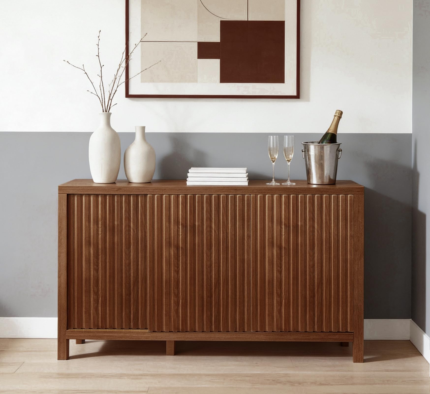 Fluted Sideboard Buffet Cabinet with Adjustable Shelves