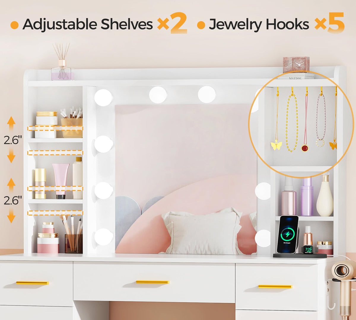 Makeup Vanity Desk with Lights and Mirror
