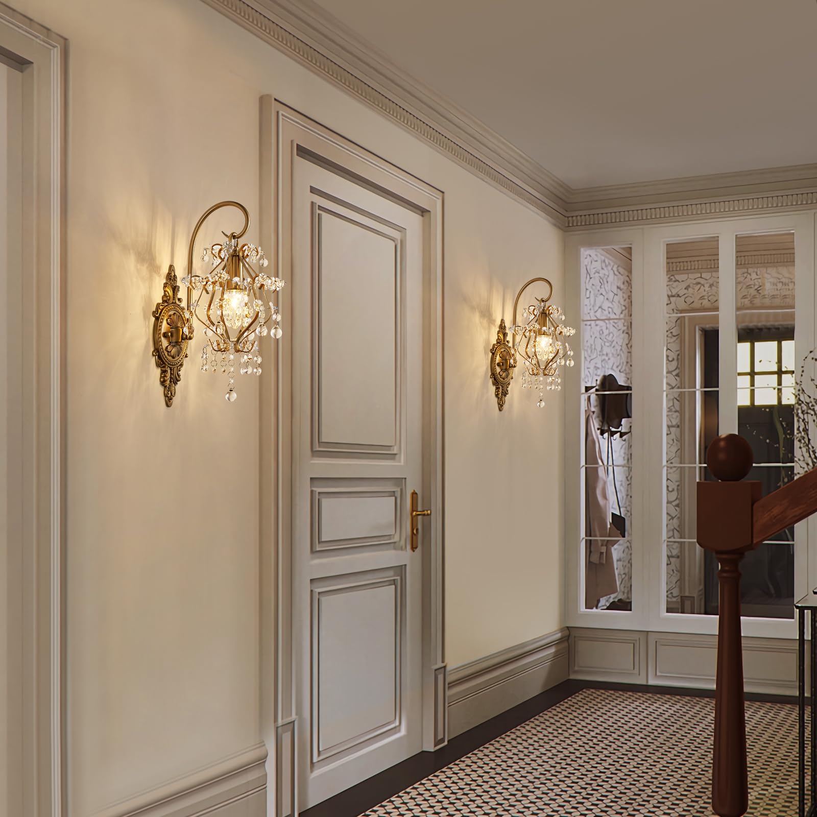 Gold Crystal Vintage Wall Sconces Set of 2