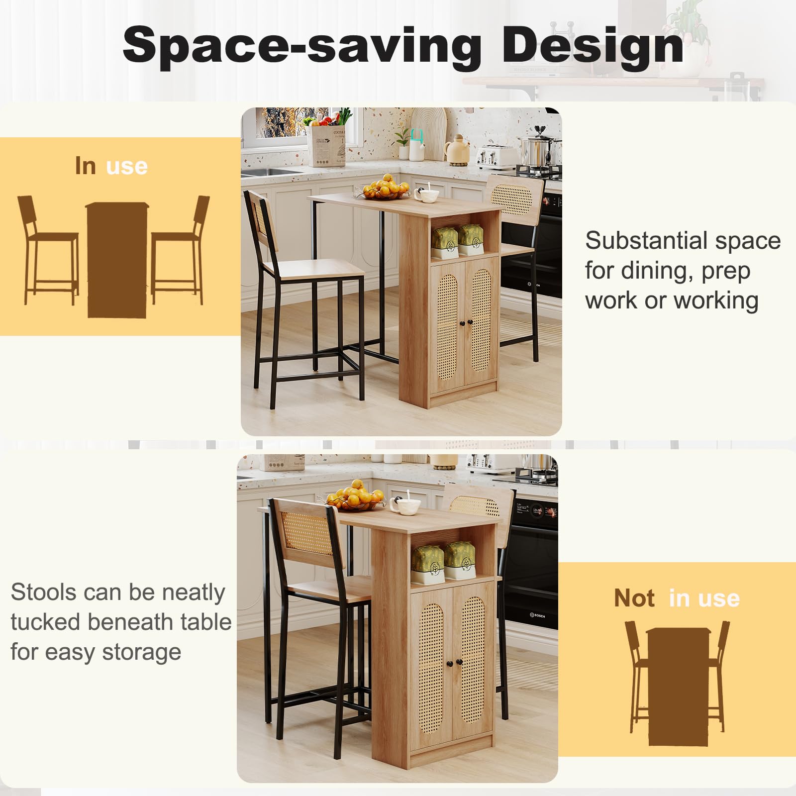 3-Piece Counter Height Bar Table Set with Storage